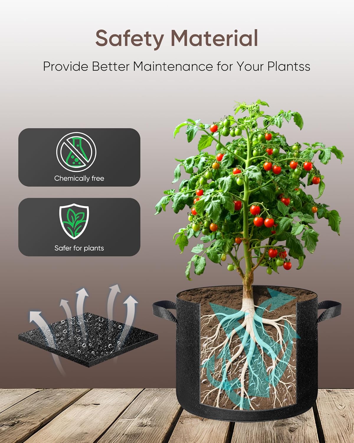 The Growing 5 Pack 5 Gallon Fabric Grow Bags,Thickened Aeration Nonwoven Fabric Plant Pots with Durable Handles,Heavy Duty 300G Planter Pot for Tomato, Fruits, Vegetables and Flowers, Black - Image 3