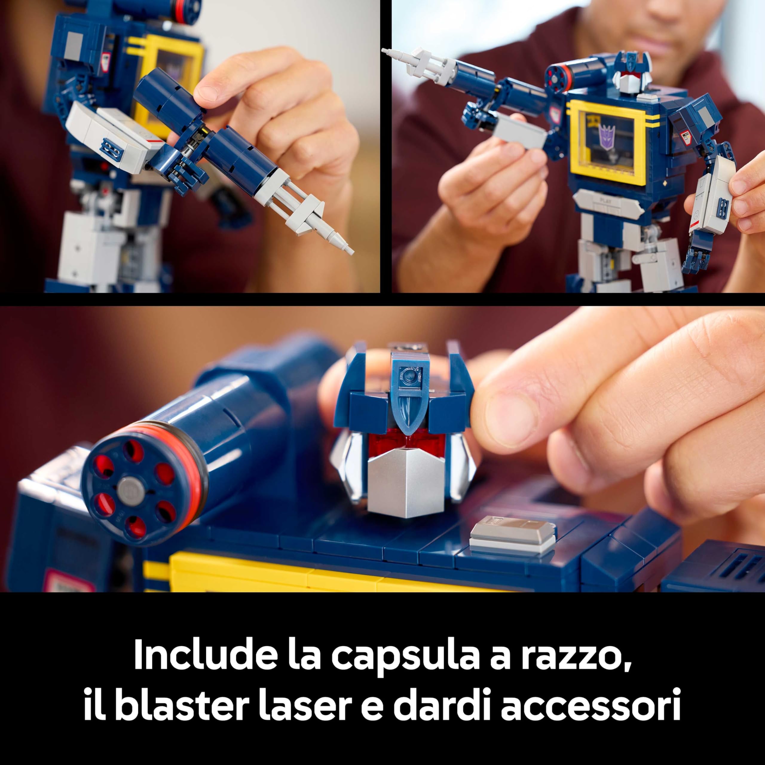 LEGO Icons Transformers: Soundwave Set per Adulti - Kit di Modellismo da Esposizione con Figure Trasformabili tra cui Laserbeak e Ravage, e un Mattoncino Sonoro - Regalo da Collezione per Fan - 10358