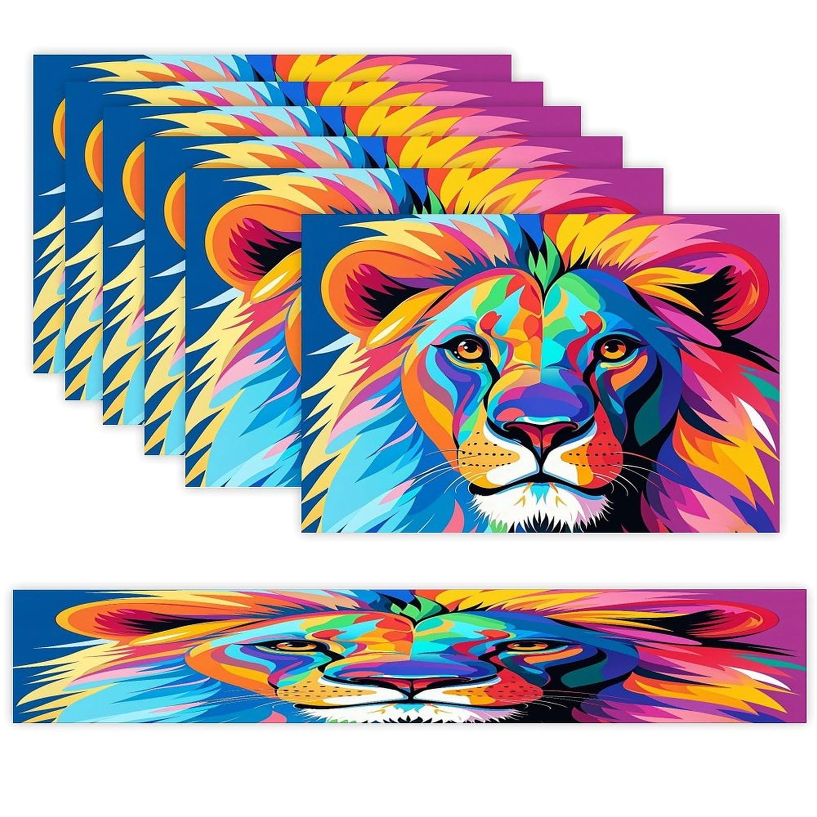 Colorful Lion Table Runner and Placemats Set of 6 Stain Resistant Heat Resistant Place Mats for Kitchen Dining Table Mats Long Table Runner Modern Art Dining Decor for Daily Use
