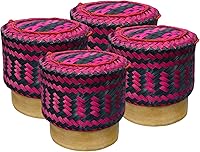 Vista 1 de Juego de 4 cestas adhesivas de bambú para servir arroz, 4 piezas de 4 pulgadas de diámetro, recipiente de arroz adhesivo de bambú hecho a mano, apto