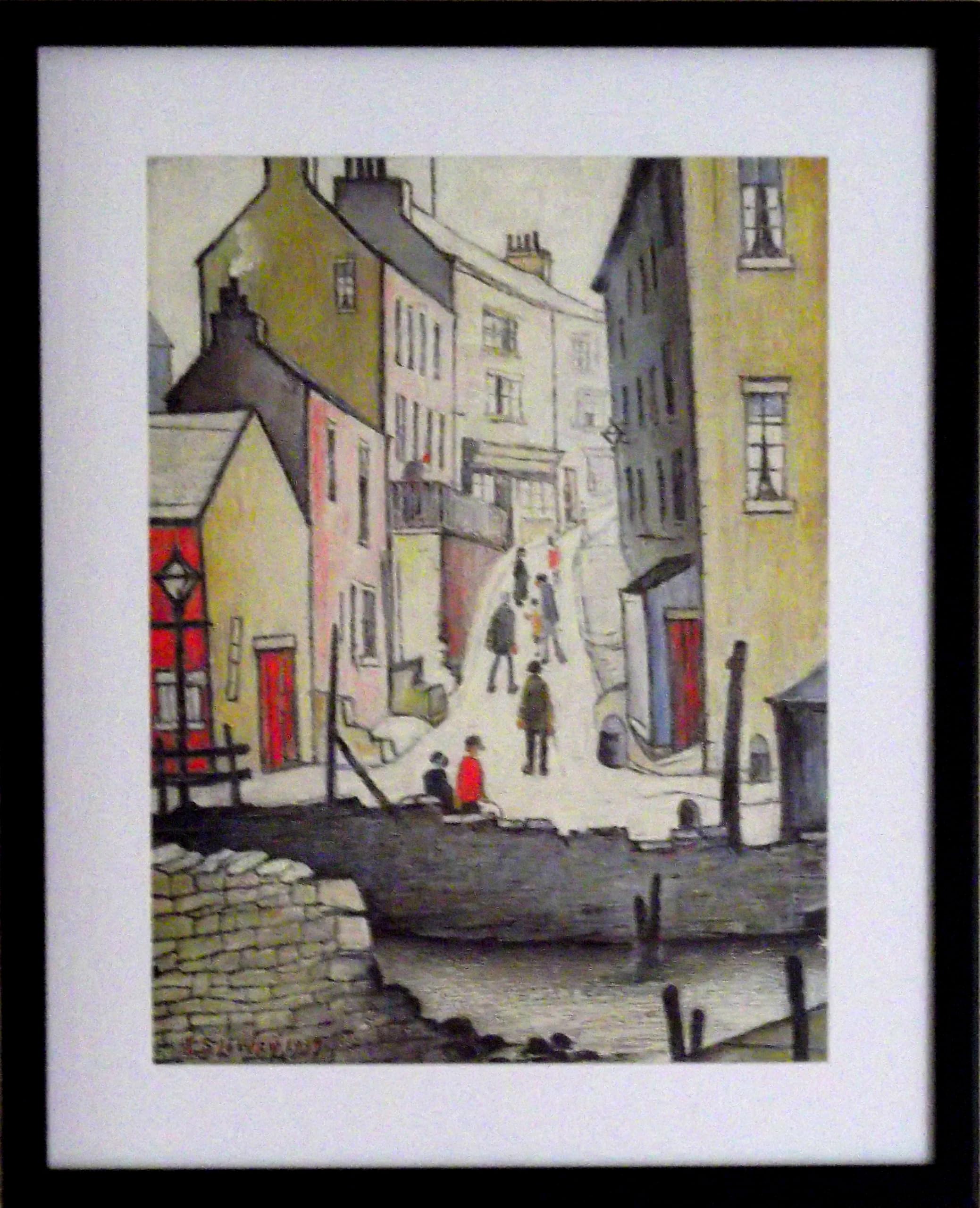 Stateoftheart-Uk Black Frame With Mount And Large Image Authentic L S Lowry Print - Old Town River Scene - 21 X 17Inch Sustainable Wood Frame - Textured Image In An Art Mount