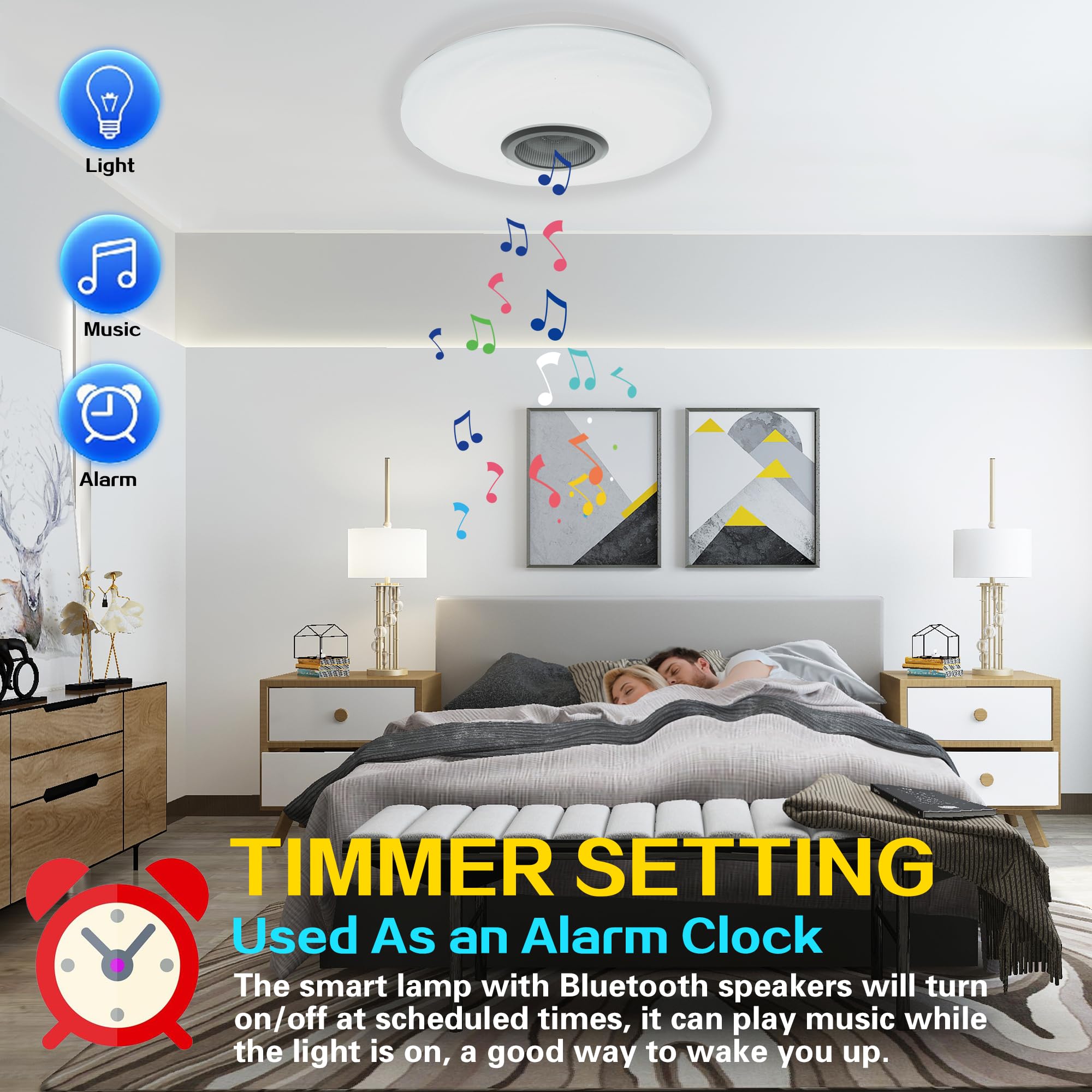 ELINKUME Dimbare led-plafondlamp, 30 W, 30 cm, ronde plafondlamp met bluetooth-luidspreker, led-kleurverandering, plafondlamp met afstandsbediening, te gebruiken op balkon, veranda, gang, kinderkamer
