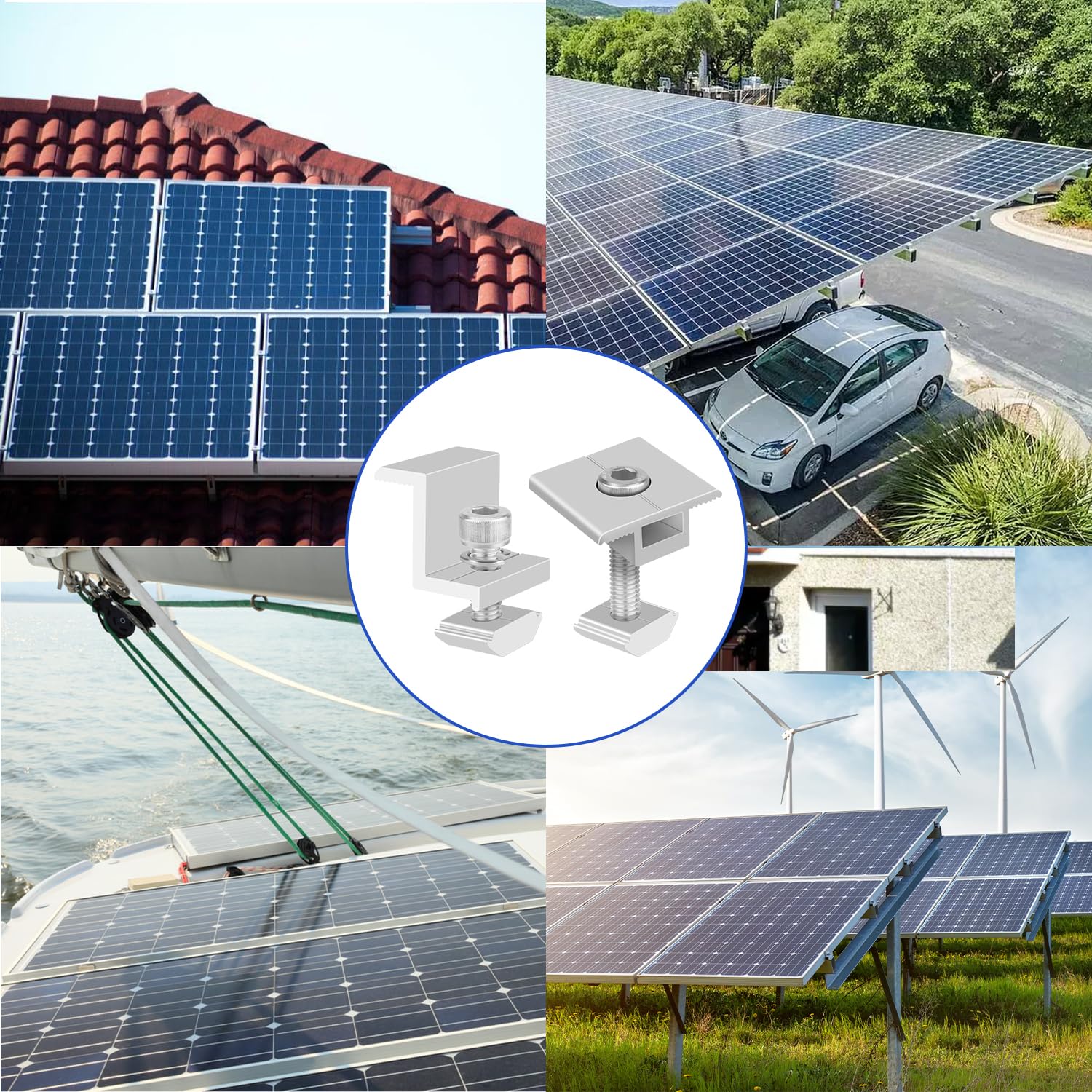Wiseten 12 sztuk uchwytów do modułu solarnego, zaciski końcowe 30 mm, zaciski środkowe, 8 paneli słonecznych Z, zacisk krawędziowy + 4 regulowane zaciski modułowe w kształcie litery T do oprawionego