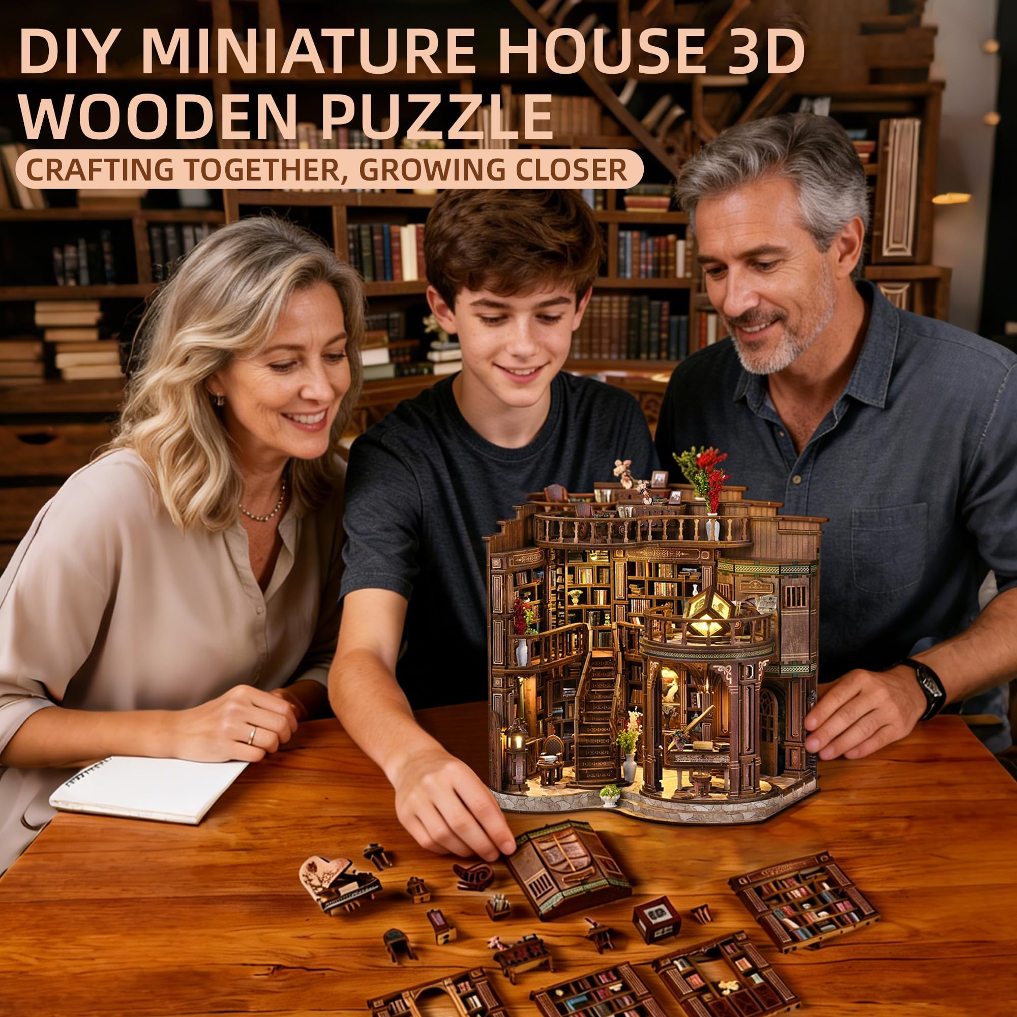 Book Nook Kit für Erwachsene - CRIOLPO DIY Miniatur Haus Holzpuzzle 3D Puppenhaus - Buchstütze für Bücherregal Deko mit Led Licht Kreatives Geschenk für Leser