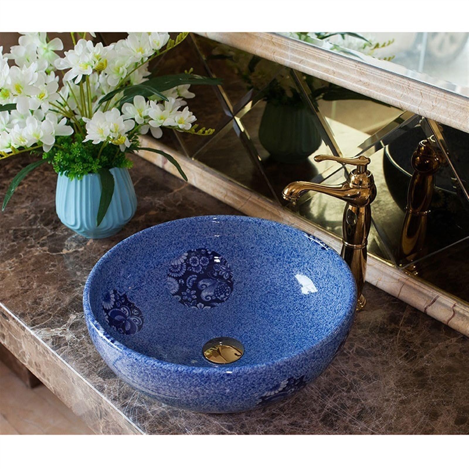 zlew nablatowy Jingdezhen Wysokiej jakości umywalka ceramiczna nablatowa Retro okrągła umywalka artystyczna Umywalka łazienkowa bez akcesoriów do szafki podumywalkowej w toalecie