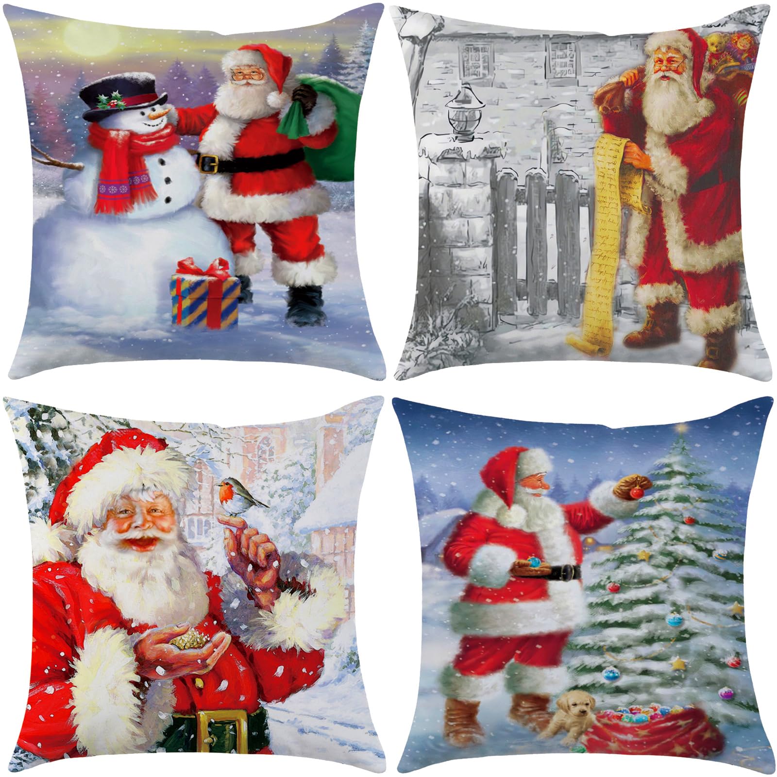 Xyxu Christmas Cushion Covers Set Of 4, Christmas Decorations indoor Santa Claus Xmas Pillow Cases Covers
