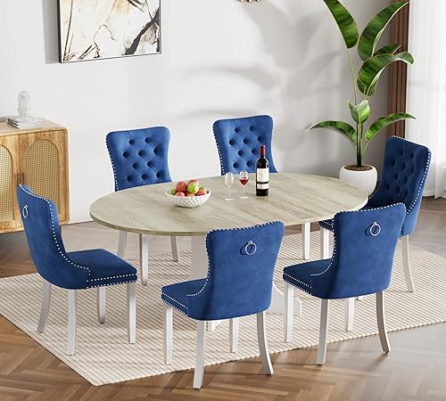 Miniatura 92 de Juego de mesa de comedor de mármol sintético blanco para 6 personas, juego de mesa de comedor extensible de 7 piezas de 63 a 78.74 pulgadas con 6