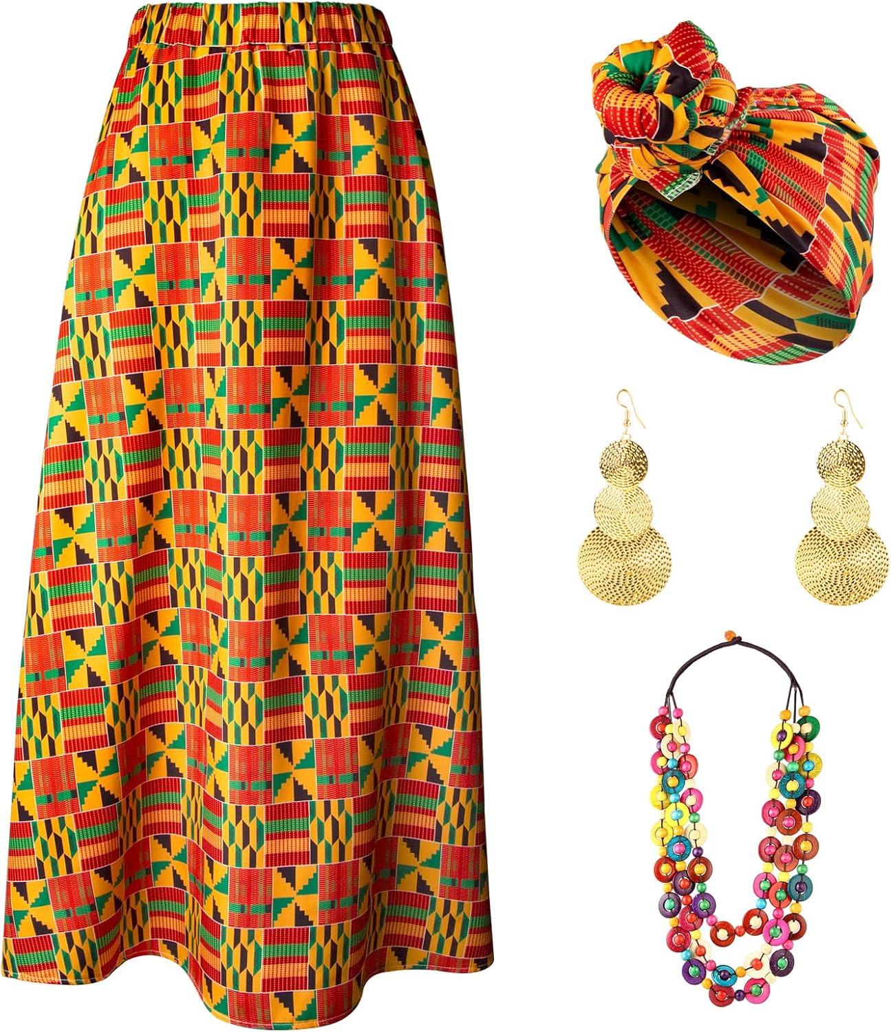 4Pcs African Dresses for Women African Attire Traditional Costume Black History Month Decorations Head Wrap Scarf