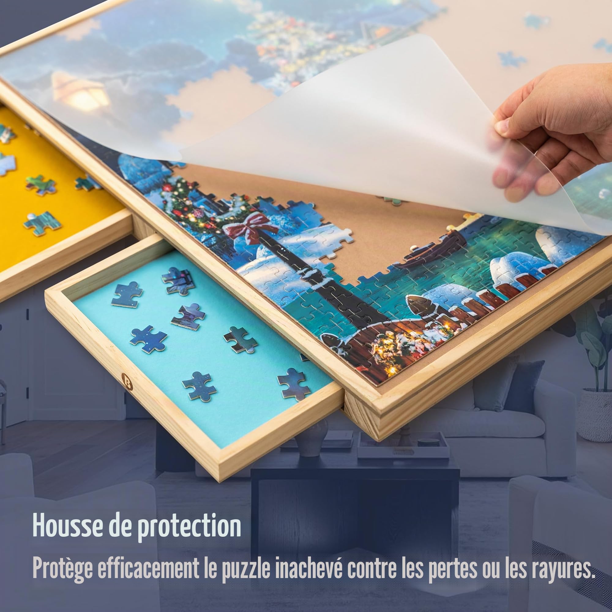 Becko US Puzzle rotatif 1000 pièces 6 tiroirs de tri couvercle PP transparent design push to open table de puzzle spinning avec Lazy Susan pour adultes et enfants