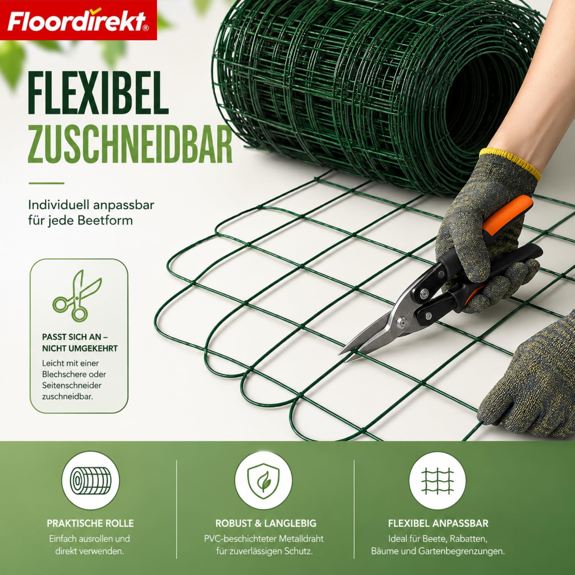 Floordirekt Beetzaun Metall, 65 cm x 10 m, Ziergeflecht, dekorative Beeteinfassung, Beetumrandung, Gartenzaun, Zaun zum Stecken, Drahtzaun, Zierzaun, kleiner Zaun für Garten