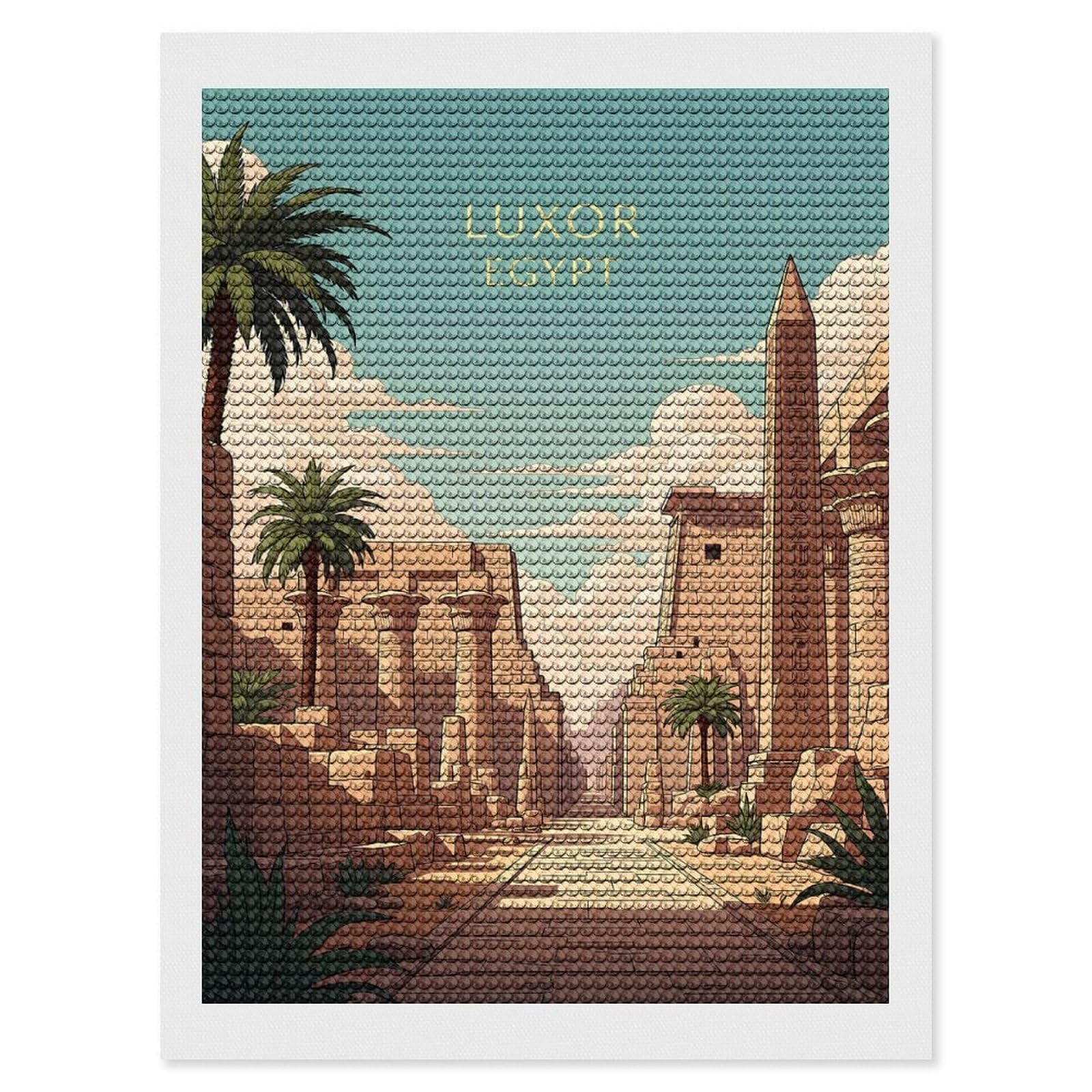 Junmoney Luxor Egypt Ancient Ruins Illustration Diamond Art Canvas 12"x16", for Teens, Nice Detail and Sparkle, Farmhouse Decor, Festive Craft Gift, Easy to Enjoy