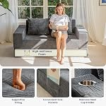 MAXYOYO Loveseat Sofa Bed, 4 in 1 Foldable Floor Sofa Couch in A Box with 2 Cup Holders, Convertible Boneless Couch Folding Recliner Chair for Living Room, No Assembly Required, Dark Grey