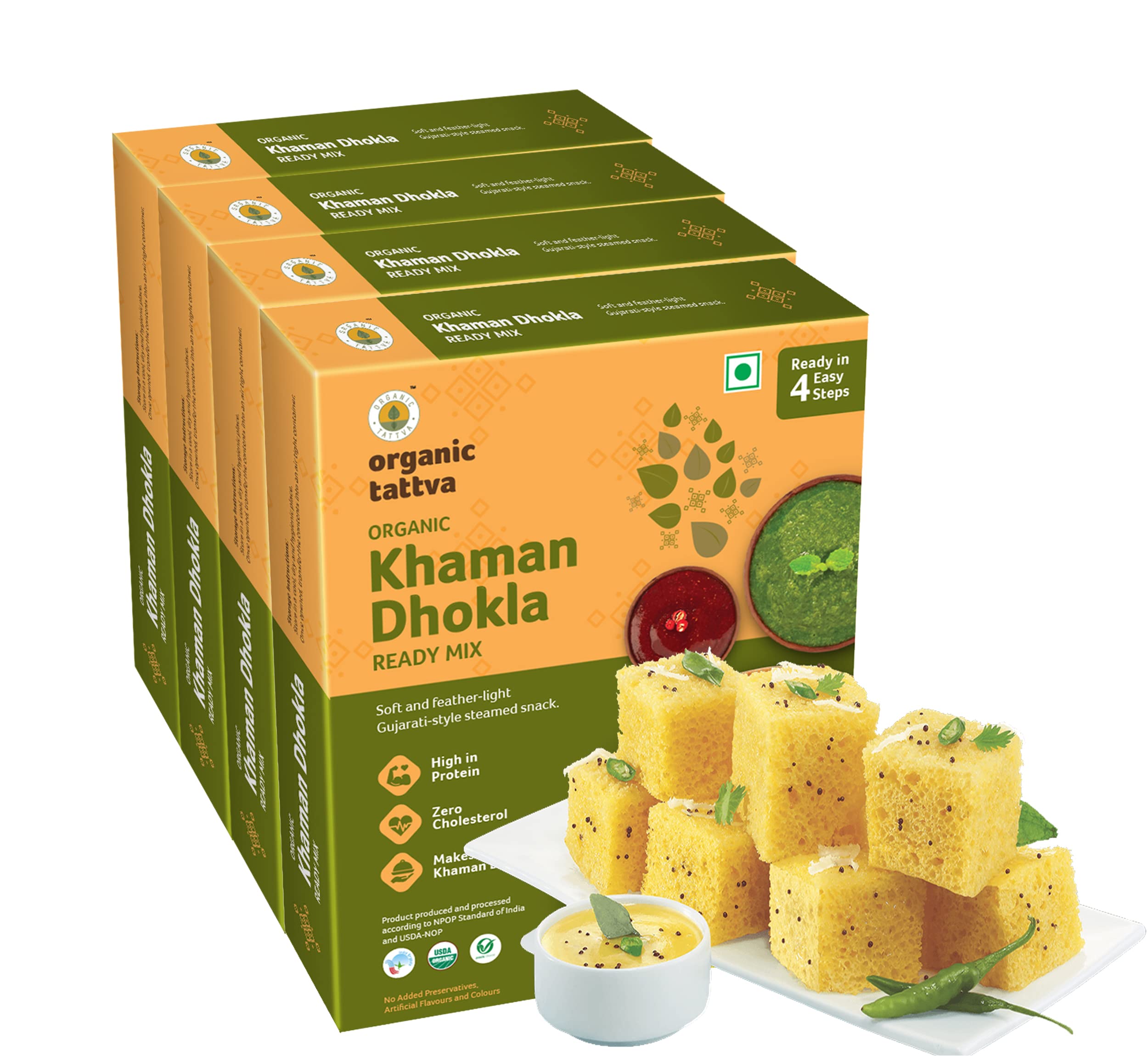Organic Tattva, Organic Khaman Dhokla Instant Ready Mix 800 Gram | High in Protein, Zero Cholesterol | No Artificial Colours, Flavours and Preservatives | Ready in 3 Easy Steps | 200 Gram Each (B09WKKXQC8) Amazon Price History, Amazon Price Tracker