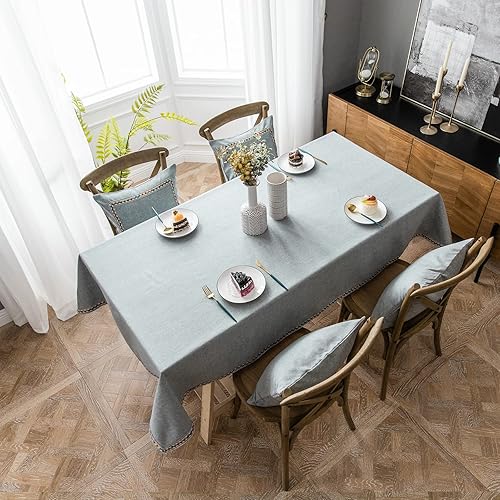 Mantel bordado de color sólido, 138 x 47 pulgadas, mantel rectangular repelente al agua y al aceite, mantel lavable y poliéster y lino de algodón,