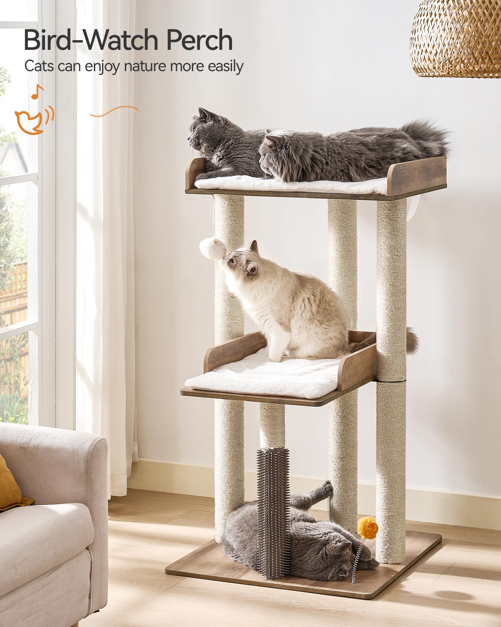 FourFurPets 43.7" Cat Tree, Modern Cat Tree Tower, Cat Tower for Indoor Cats Large Adult, Cat Condo with Scratching Post, Large Perch and Removable Pads, Greige - image 2