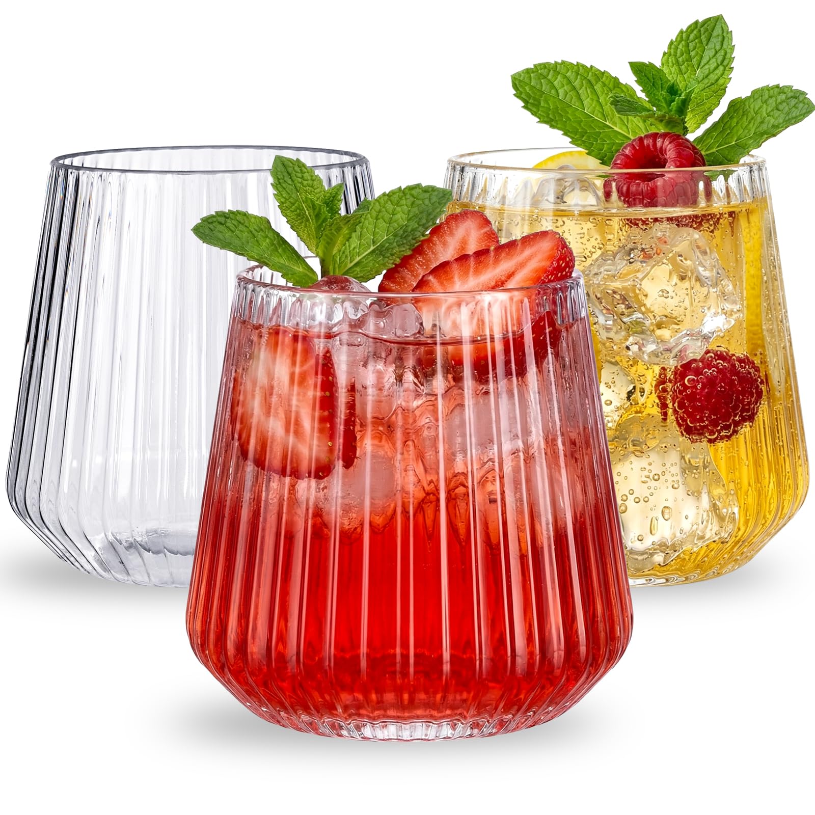 Photo 1 of Ciaell 30 Pack Plastic Ribbed Wine Glasses - 12 OZ Thicker Origami Stemless Disposable Wine Champagne Whiskey Unbreakable Cocktail Glass, Reusable Wine Cups for Party Wedding Bar