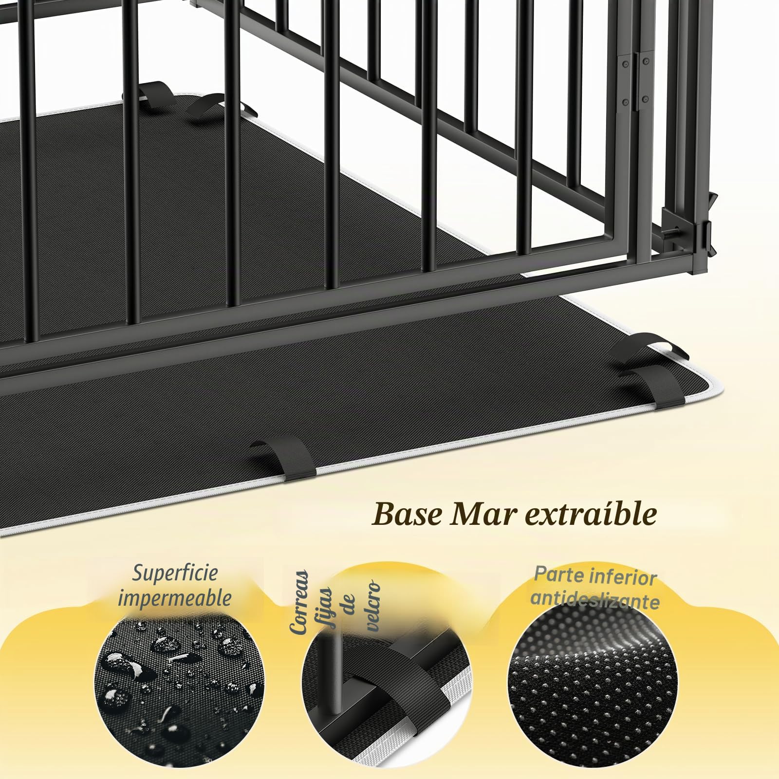 Pawaboo - Jaula para Perro, con Alfombra Impermeable, Parque de Metal Grueso, antimordeduras, con Tapa Segura, Interior, Exterior, 143,5 x 70 x 80 cm, Color Negro
