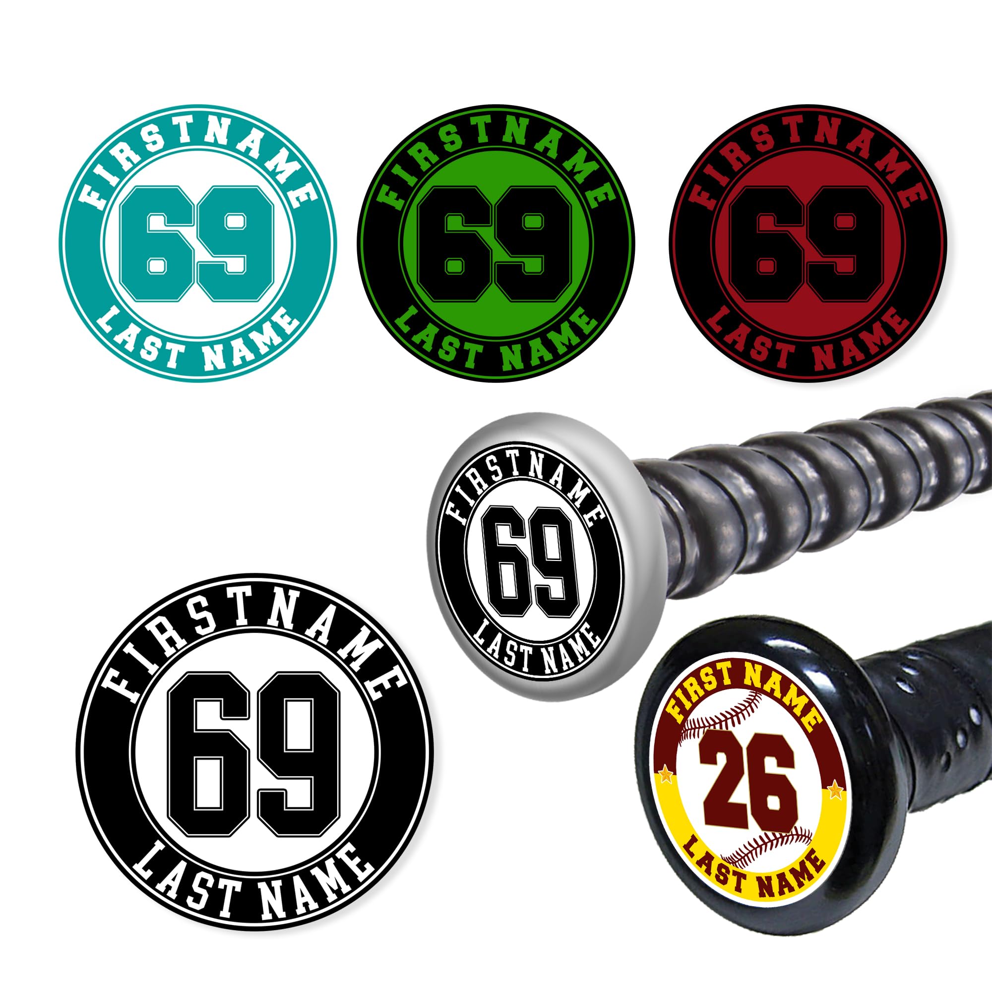 Custom Player Name Number for Baseball Bat Knob Personalized Baseball Softball Bats Helmet Decal Waterproof Vinyl Sticker for Helmet Laptop Water Bottle for Sport Men Women (Updated Size fit Bat Knob)