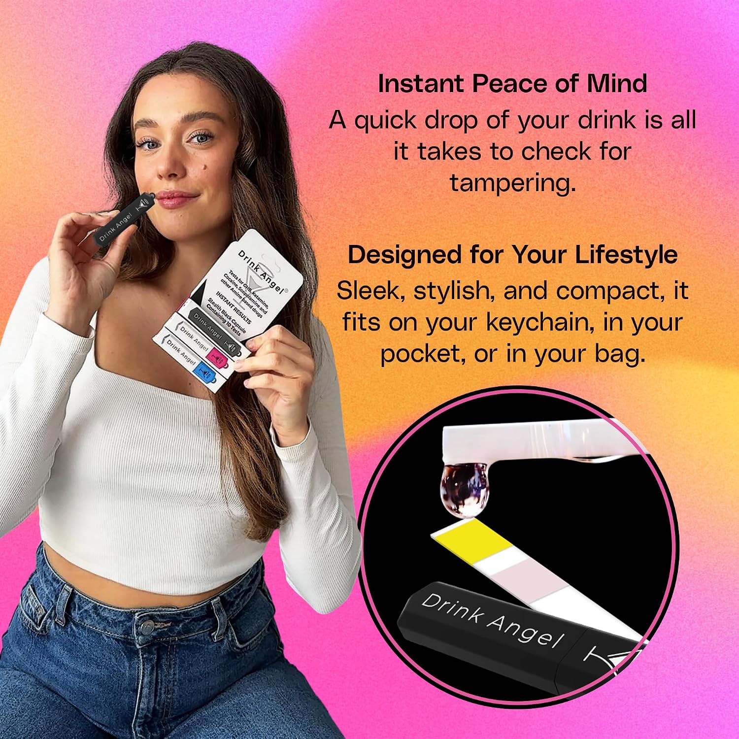 Spike Test Capsule Stealth Edition | Clinically Tested Drink Spiking Test Strips | UK Approved & California Compliant | Keyring Capsule with 10 Tests | Nights Out, Clubs, Parties