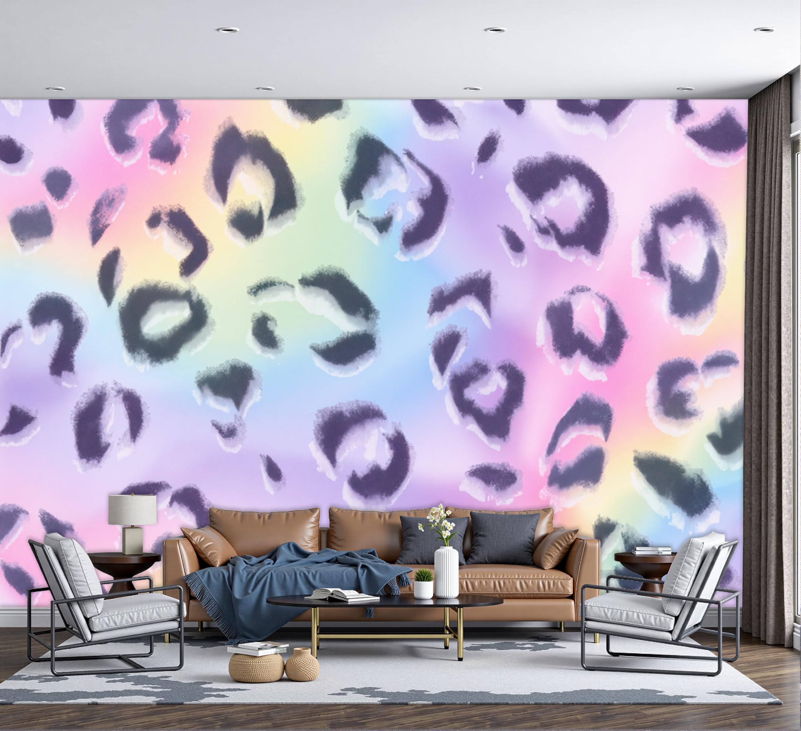 Mural de seda de leopardo violeta de 200x140 cm para pared de salon