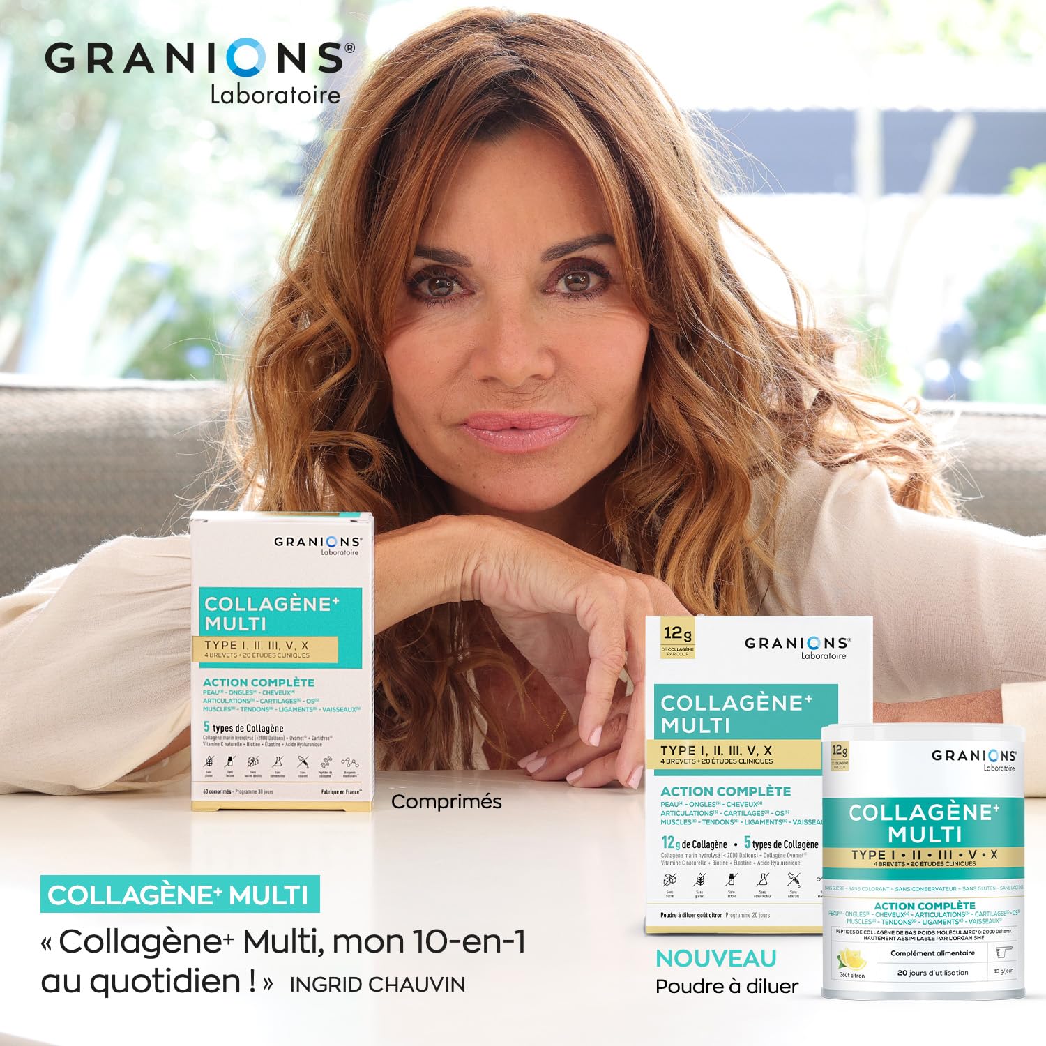 MULTI Collagene - 5 Types de Collagène - GRANIONS Collagène N°1 en Pharmacies - Collagene et Acide Hyaluronique - Marin Poudre - Collagene Marin + Vitamine C - 20 études cliniques - Goût Citron 260 g