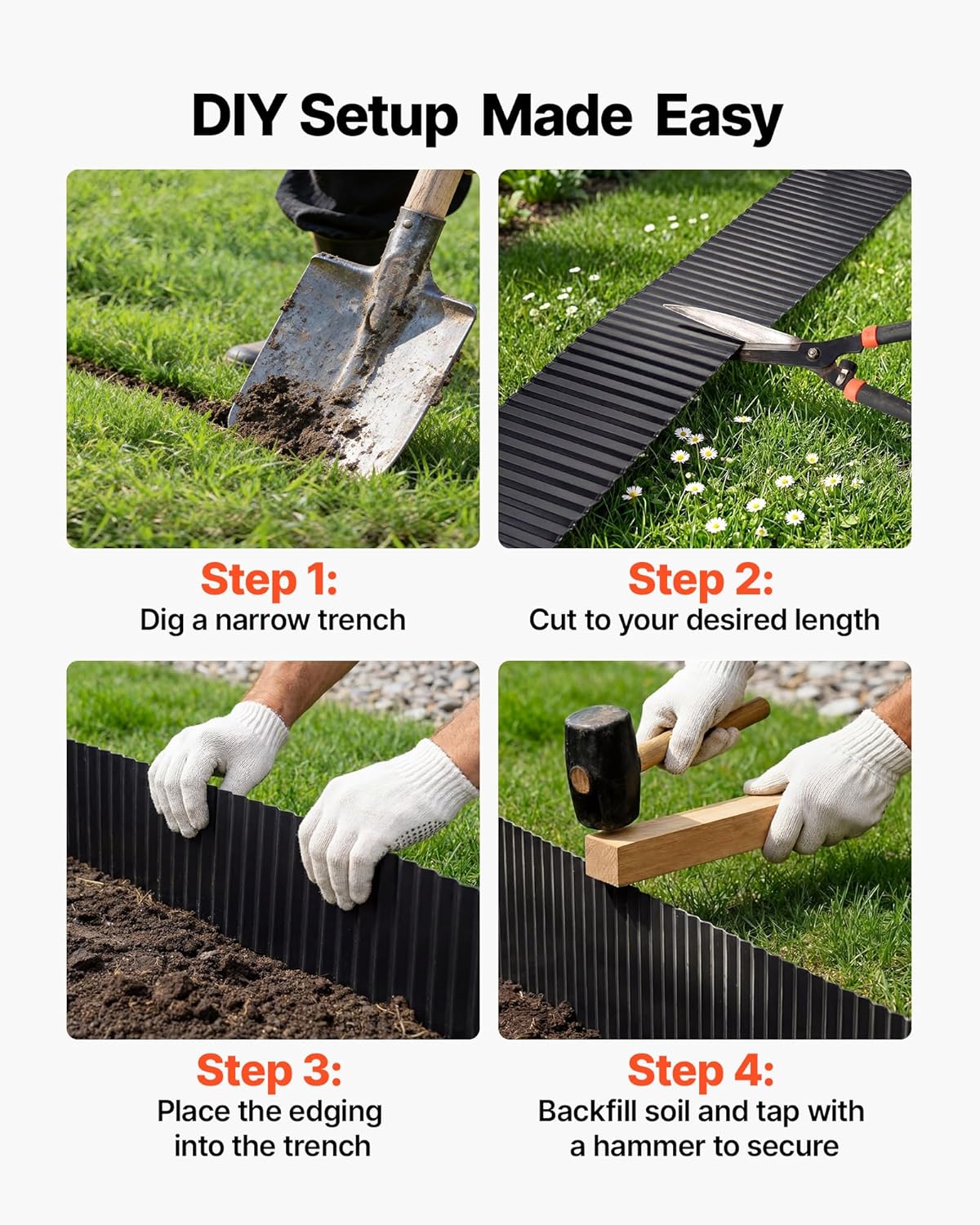 VEVOR Galvanized Steel Landscape Edging, 40 ft x 12 in Metal Edging for Landscaping with Gloves, Easy-to-Install Bendable Metal Strips, Heavy Duty Metal Garden Edge Border for Flower Bed, Yard Pathway