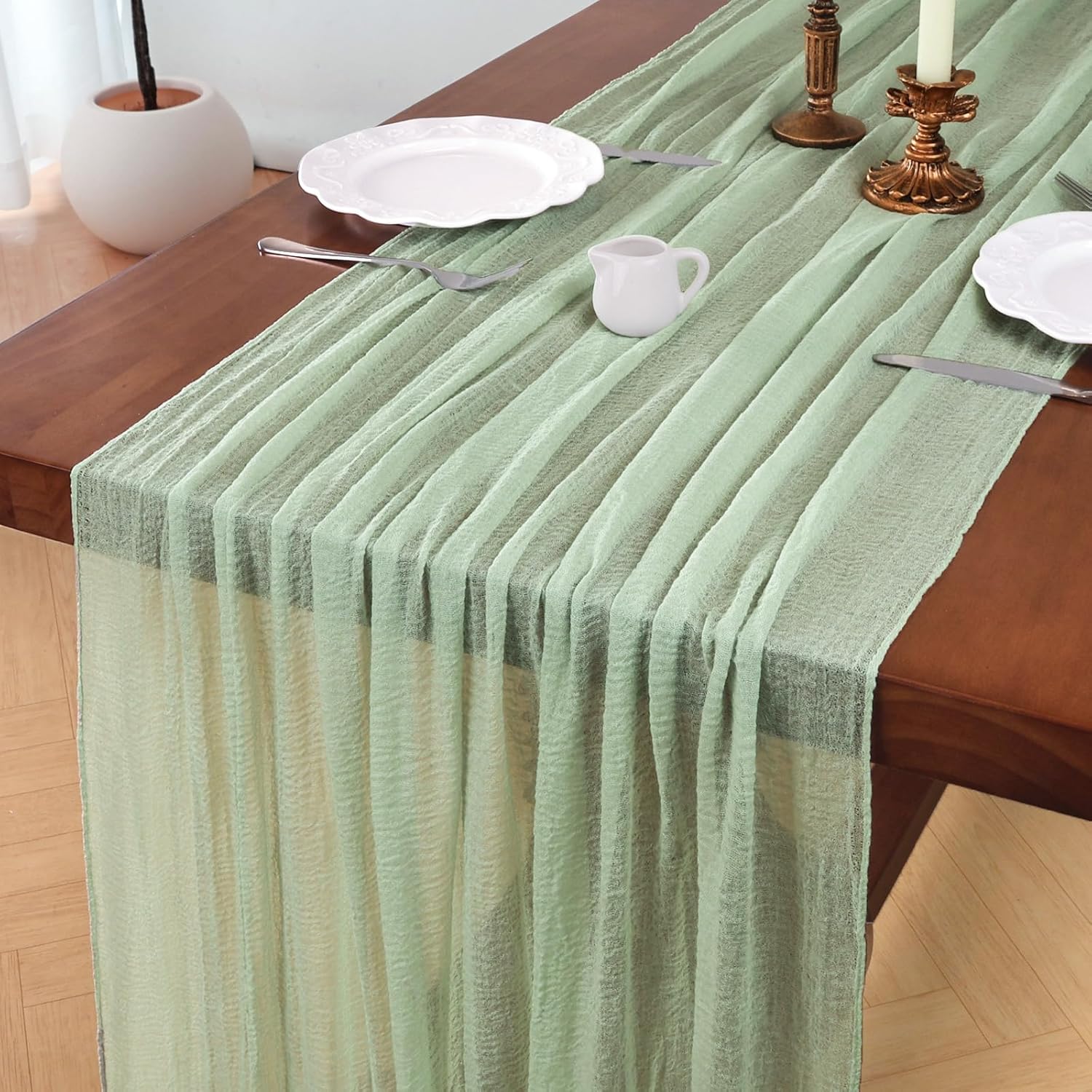 6 Pack Sage Green Cheesecloth Table Runner Fall Thanksgiving 120 Inch Rustic Boho Cheese Cloth 10FT Farmhouse Gauze Table Runner for Wedding Decor Baby Shower Holiday Party Home Decorations Sage Green 6 Pack