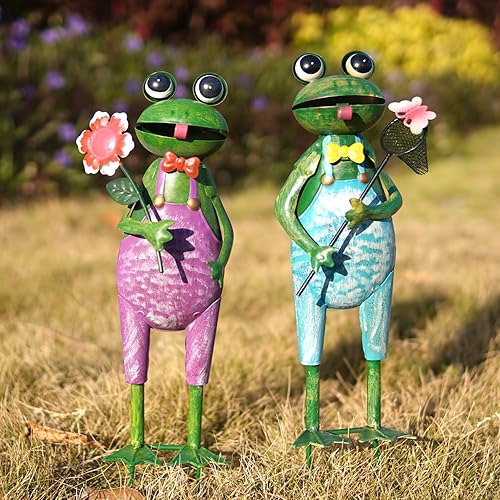 Miniatura 6 de HONGLAND Metal Frog Garden Decorative Stakes Outdoor Frog Sculptures 3D Frog Figurine for Lawn Patio Yard Garden-2 PCS