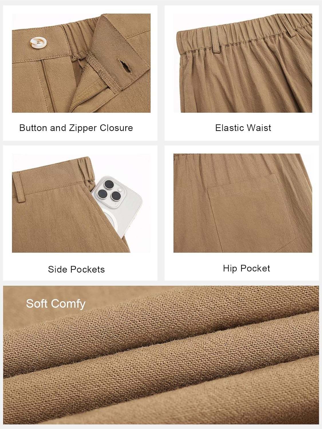 Runcati Mens Casual Pants Linen Elastic Waist Lightweight Straight Leg Pants Cotton Loose Fit Summer Beach Yoga Trousers - Image 6