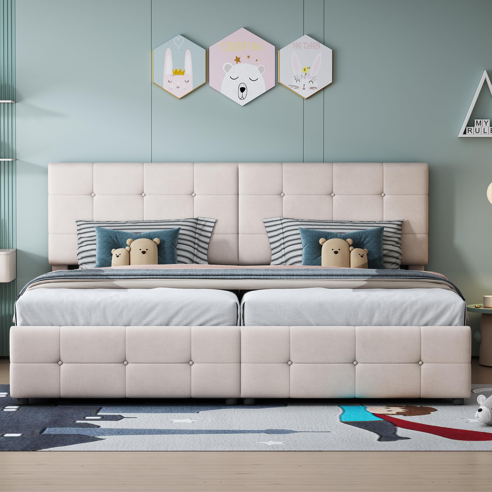 Kayan Letto a molle, 180 x 200 cm, con cassettone, letto matrimoniale imbottito con rete a doghe, telaio con vano portaoggetti, per camera da letto, letto funzionale, tessuto in velluto, senza