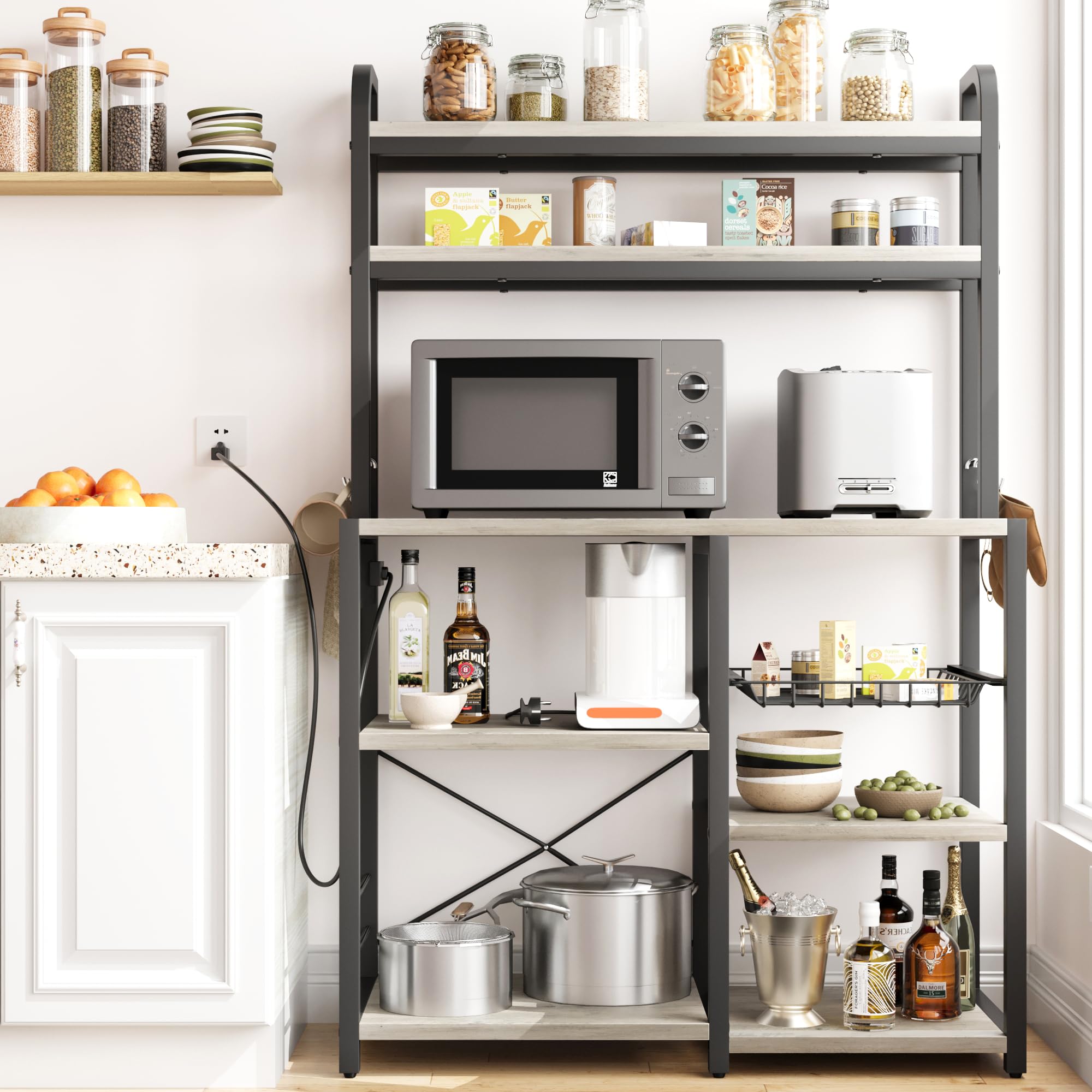 Zstar Soporte para Microondas, Estante De Cocina con Canasta De Alambre, Estante De Almacenamiento Independiente Grande De 6 Niveles para Cocina, Comedor y Sala De Estar