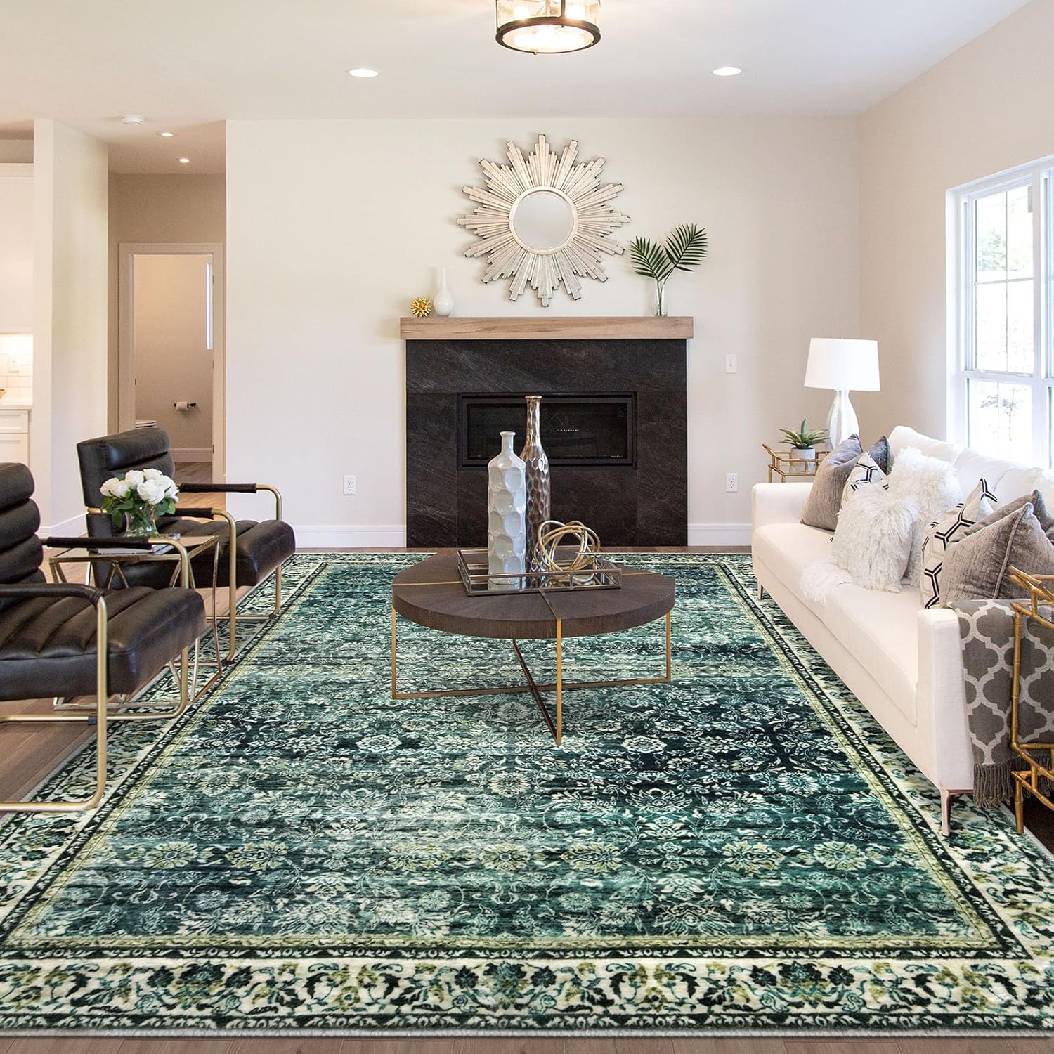 8x10 Area Rug Green, Vintage Floral Large Washable Rug for Living Room Non-Slip Ultra Soft Bedroom Rug Tribal Traditional Farmhouse Carpet for Dining Room Office Home Dcor Green 10' x 8' (Rectangular)