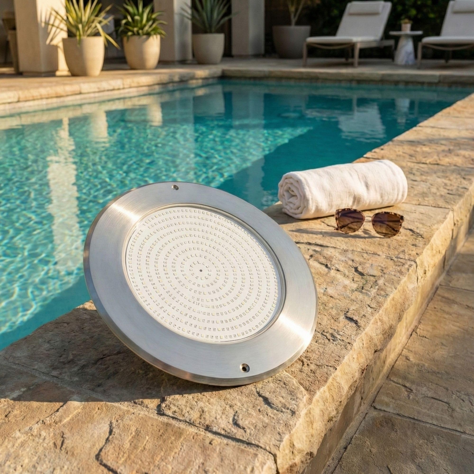 SWIMHOME Warmpool Foco LED Piscina Extraplano Superficie Acero Inoxidable Resina 35W Blanco Frío 6000K 12V 28cm