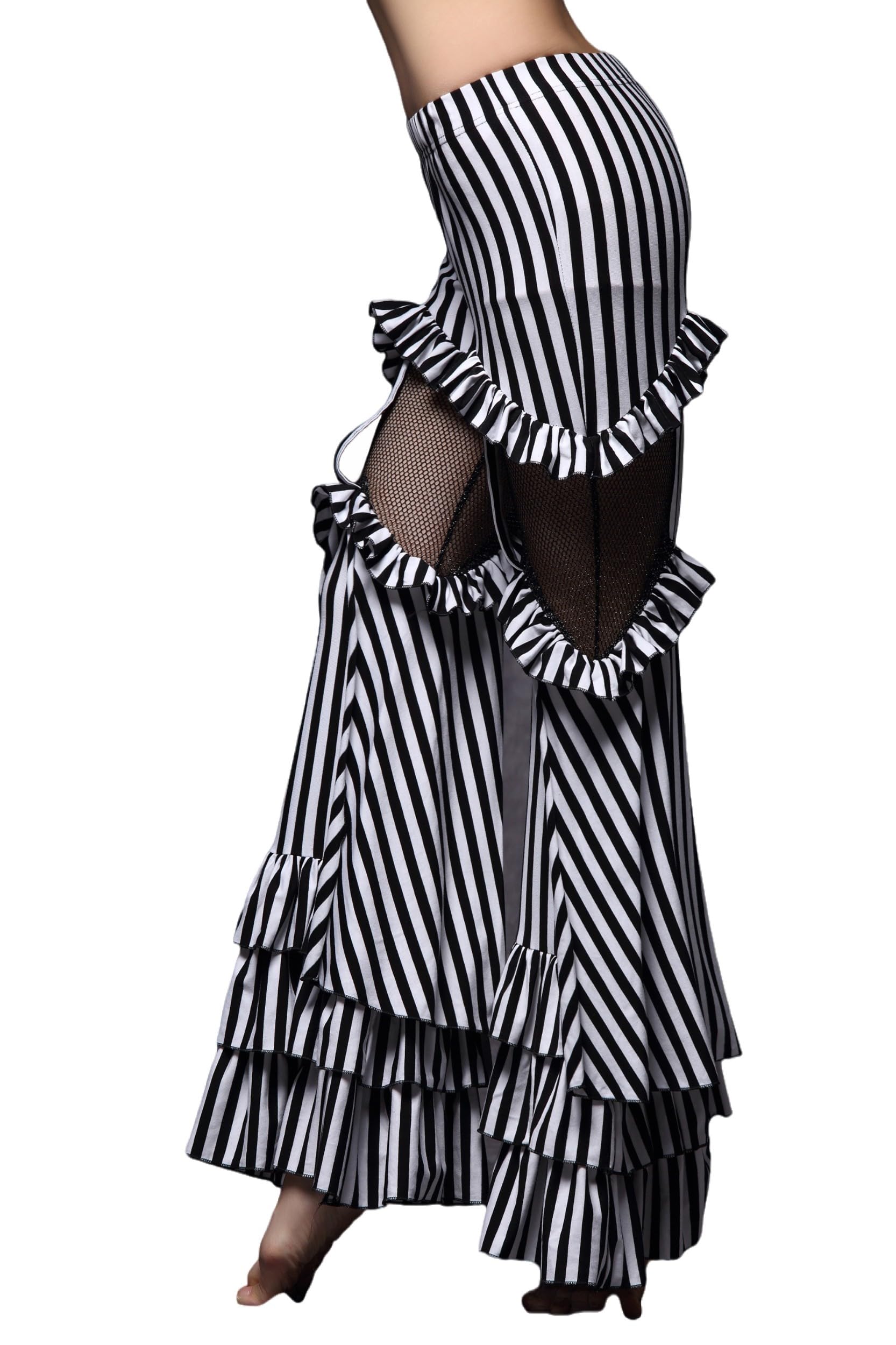 Bauchtanz-Performance-Hose für Damen, Tribal-Stil, gestreift, ausgestellt, Performance-Hose