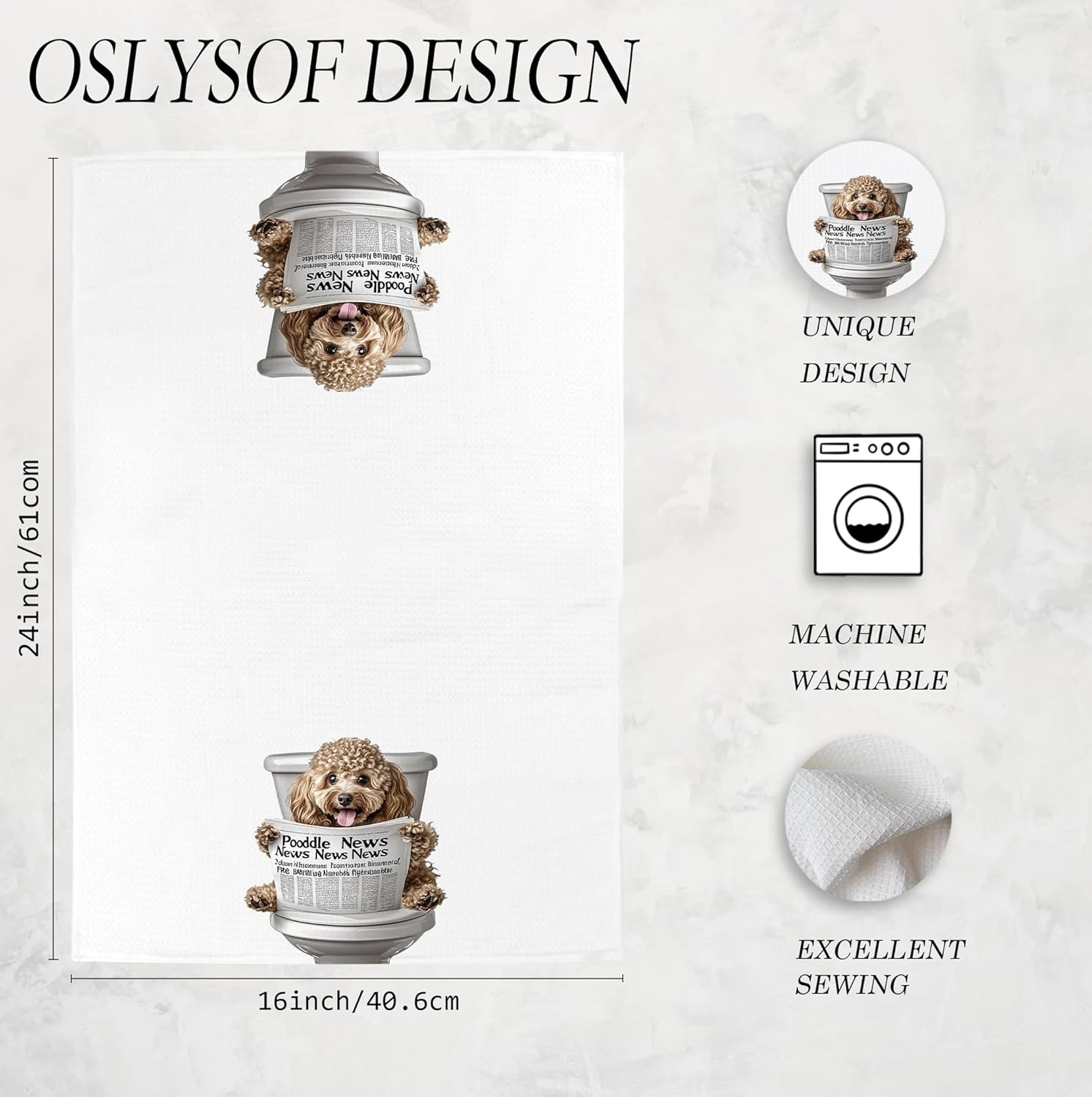 Funny Poodle Dog Hand Towels for Bathroom Washroom, Dog Bathroom Decor, Poodle Gifts for Women Dogs Lovers, Funny Puppy Dogs Bathrooms Hand Towels, 16x24 Inch - Image 7