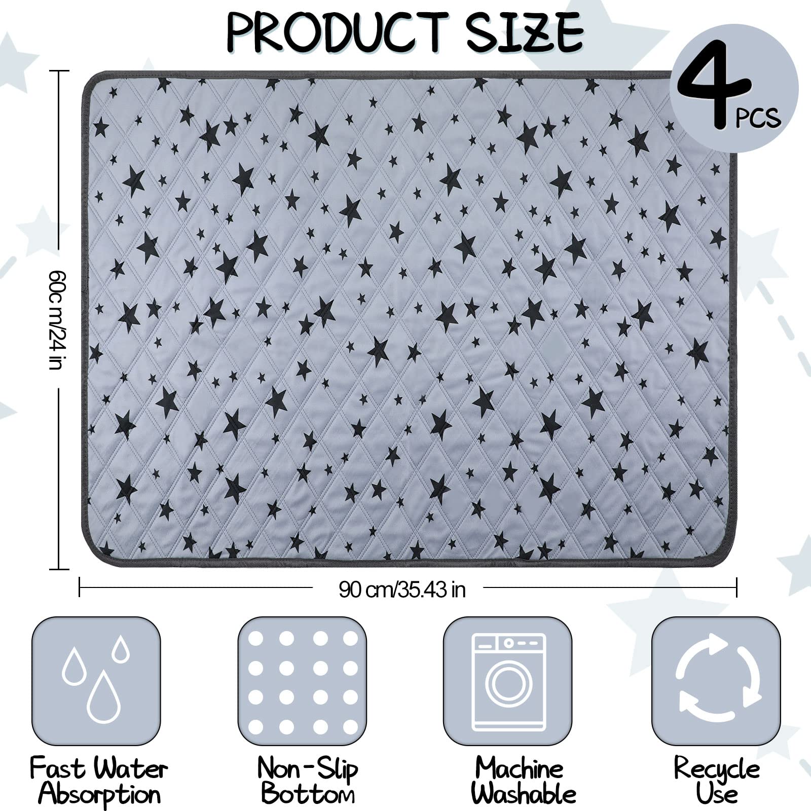 Namalu 4 Fodere per Gabbie per Porcellini d'India Biancheria da Letto in Pile Accessori Assorbenti Tappetino per Pipì Riutilizzabile Lavabile Antiscivolo con Motivi a Stella (60 x 90 cm)