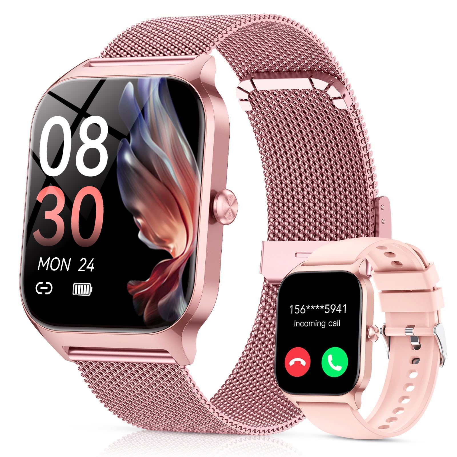 CASCHO Smartwatch Donna, 1.85'' Orologio Smartwatch con Effettua/Risposta Chiamate, 120+ Sportive Smart Watch con Contapassi/Sonno, Fitness Tracker per iOS Android - Oro rosa