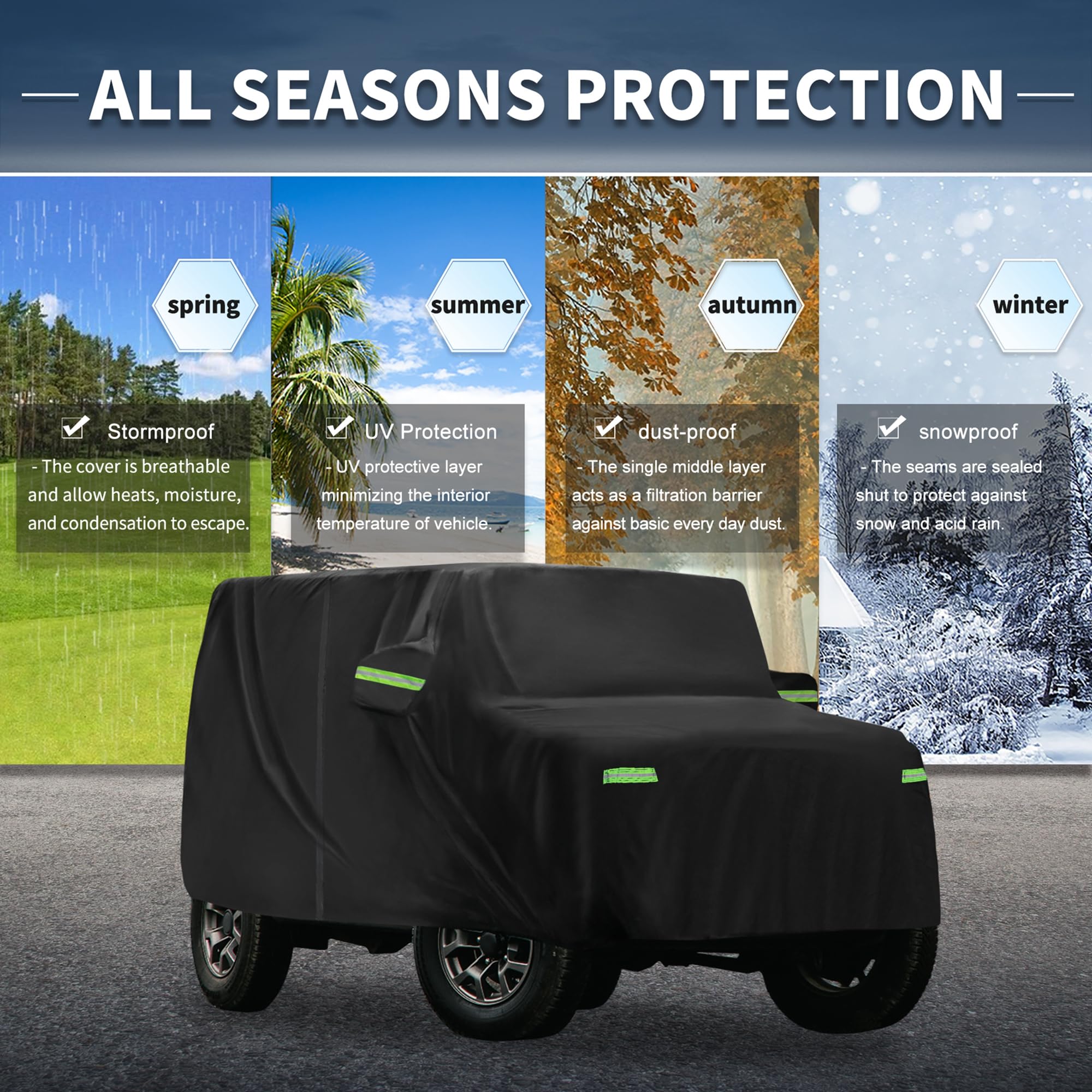 A ABSOPRO Copertura Impermeabile Per Suzuki Jimny JB64W/JB74W | Colore Nero, Materiale Alluminio E Cotone, 385x148x160cm, Antivento, Traspirante, Per Esterni, Fibbia Inferiore Antivento