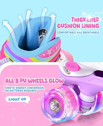 Miniatura 4 de SULIFEEL - Patines ajustables de estilo tie-dye arcoíris para niñas y niños de 3 a 5 años, 5 a 8 años, 6 a 12 años, rosa y morado, con luces, con