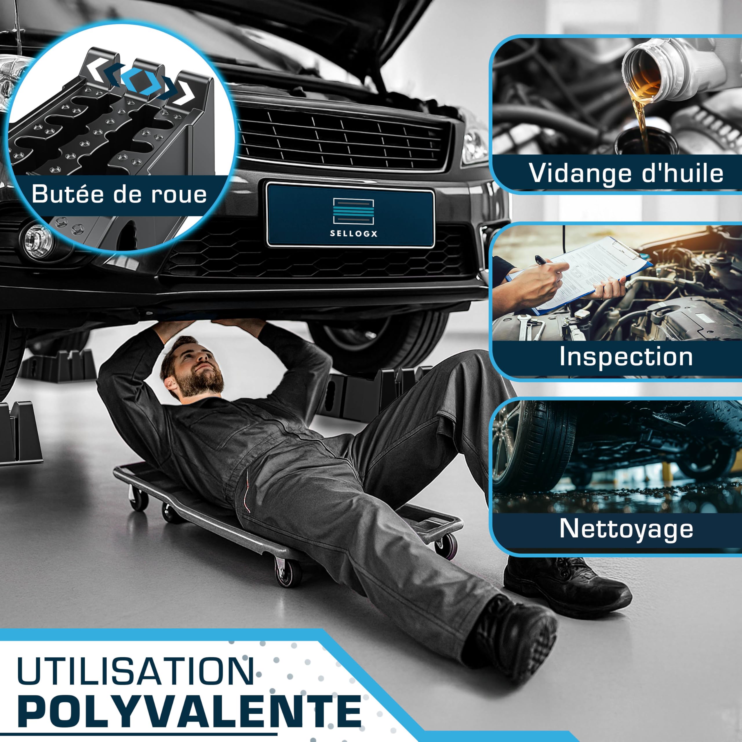 Lot de 2 Rampe de Levage Voiture 5 Tonnes – Rampes d'Accès Antidérapantes pour Vidange et Entretien – Elévateur de Voiture Robuste pour Garage, Atelier, Camping-Car et Remorque