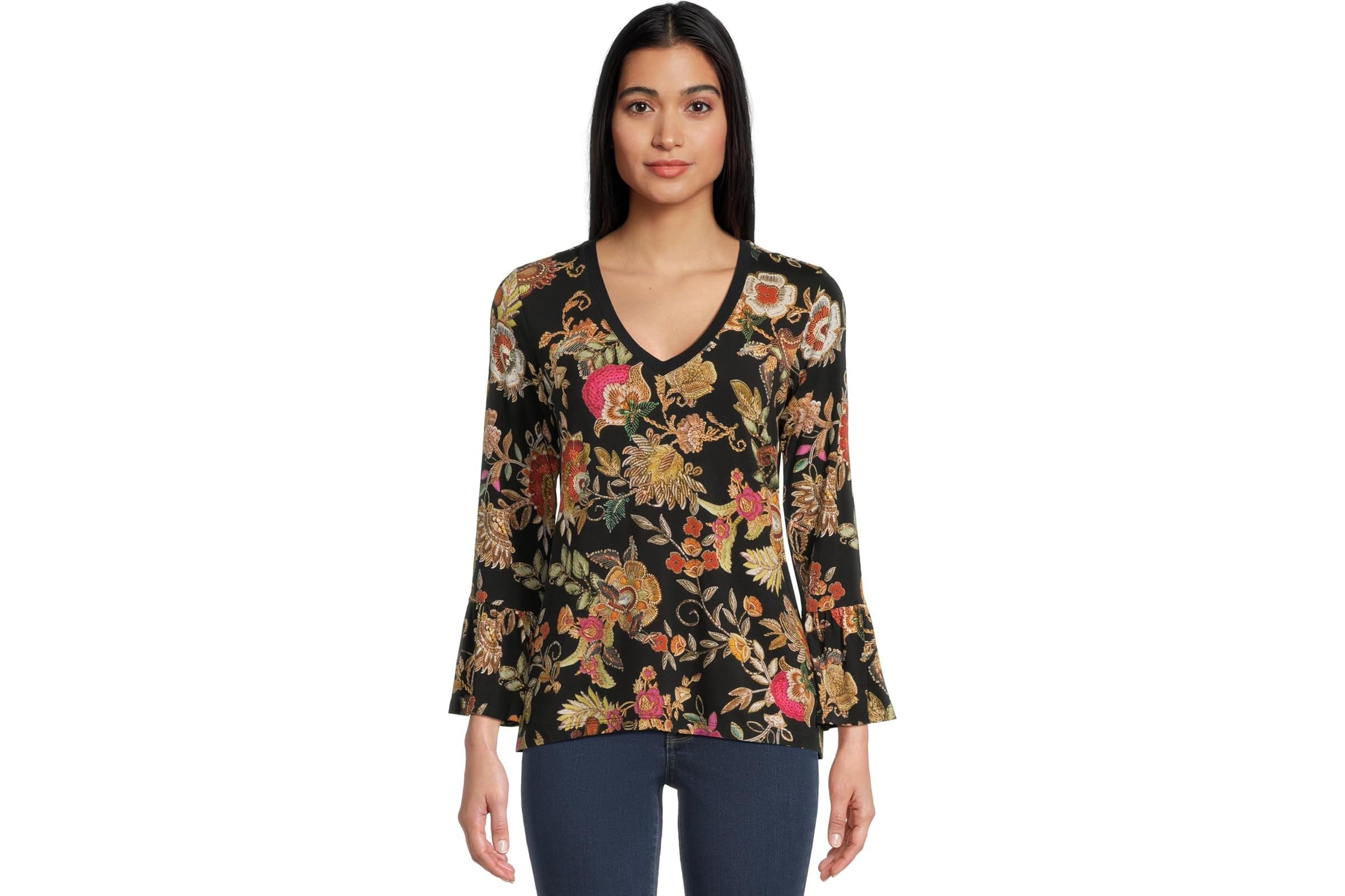 Johnny Was The Janie Favorite V-neck Flute Sleeve Tee- Lowri