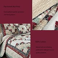Vista 7 de L'IRISDOM Juego de edredón de retazos, tamaño King, 100 % algodón, colcha reversible roja con 2 fundas de almohada