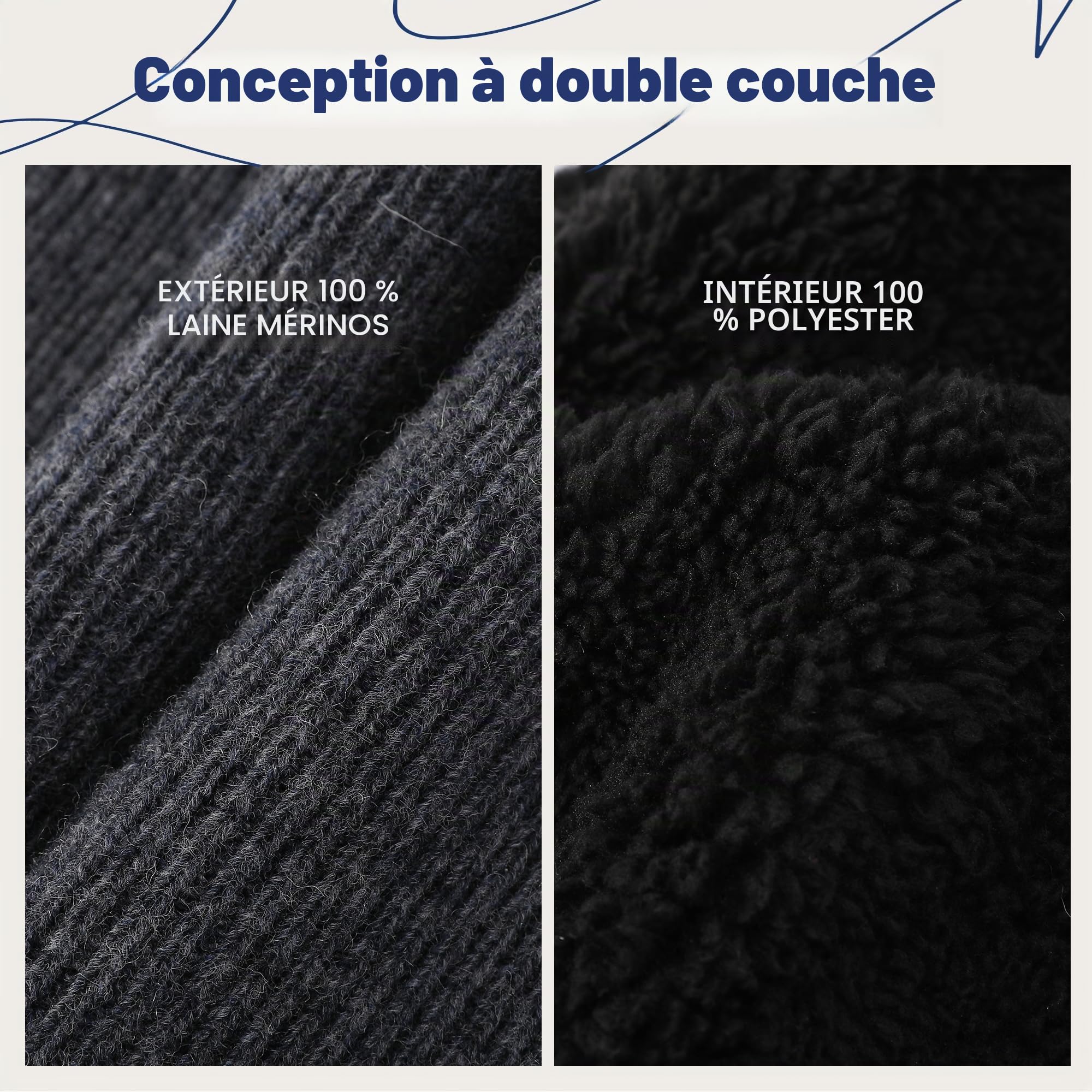 ACUSHLA Cache-cou en laine mérinos pour homme et femme – Doublure en polaire épaisse et chaude – Cache-cou – Masque de ski