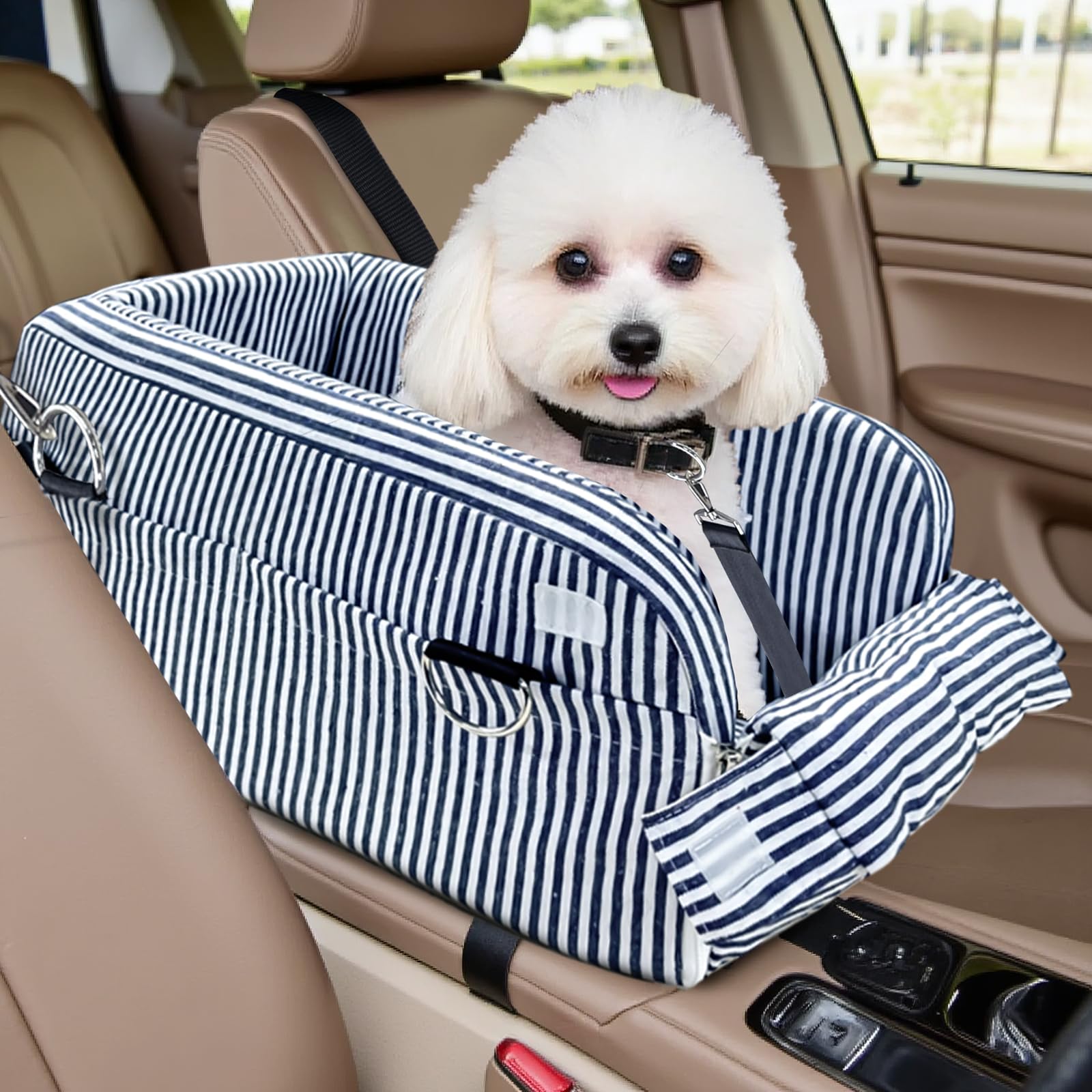 Asiento de coche para perros pequeños de hasta 13 libras, asiento para mascotas resistente al desgarro con base antideslizante, correas de seguridad ajustables y acolchado de alta calidad