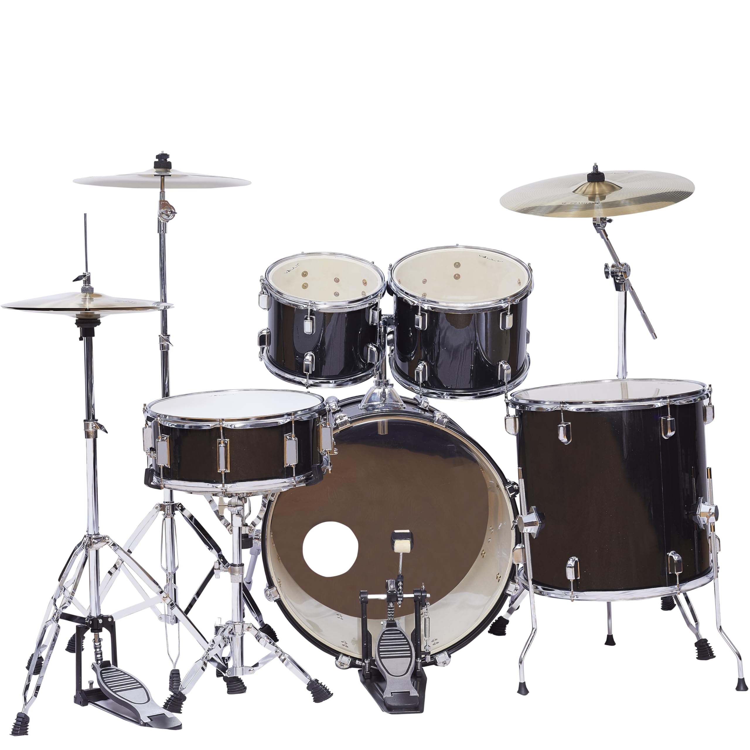 Vault Groover 22" 5-Piece Acoustic Drum Kit with Hardware, Cymbals & Throne - Black - Image 7 thumbnail