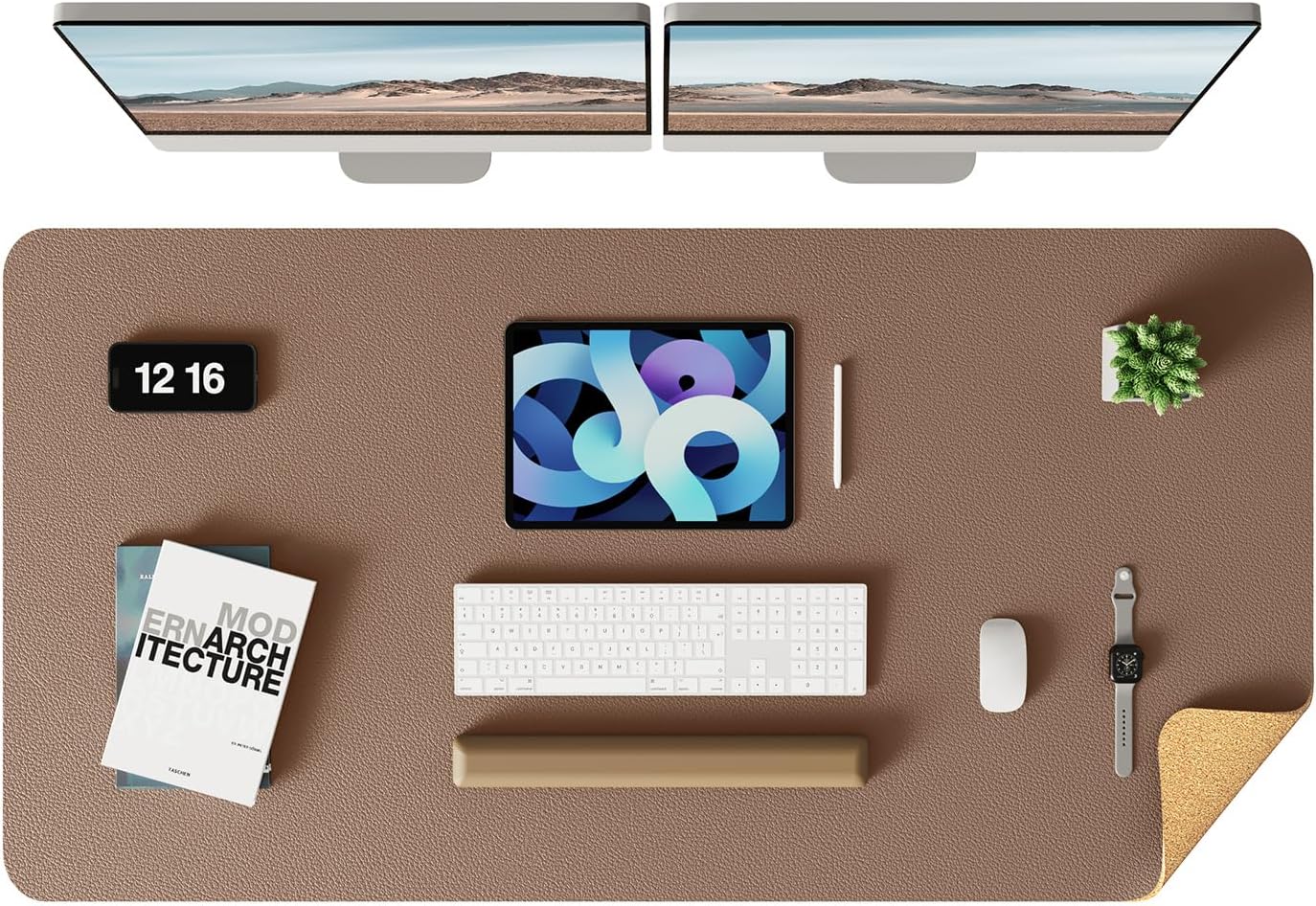 YSAGi Double-Sided Desk Pad, Leather Desk Mat, Eco Cork Desk Pad Protector,Large Mouse Pad,Waterproof Desk Blotter for Office/Home (Coffee+Cork, 47.2" x 23.6") Coffee+cork 47.2" x 23.6"