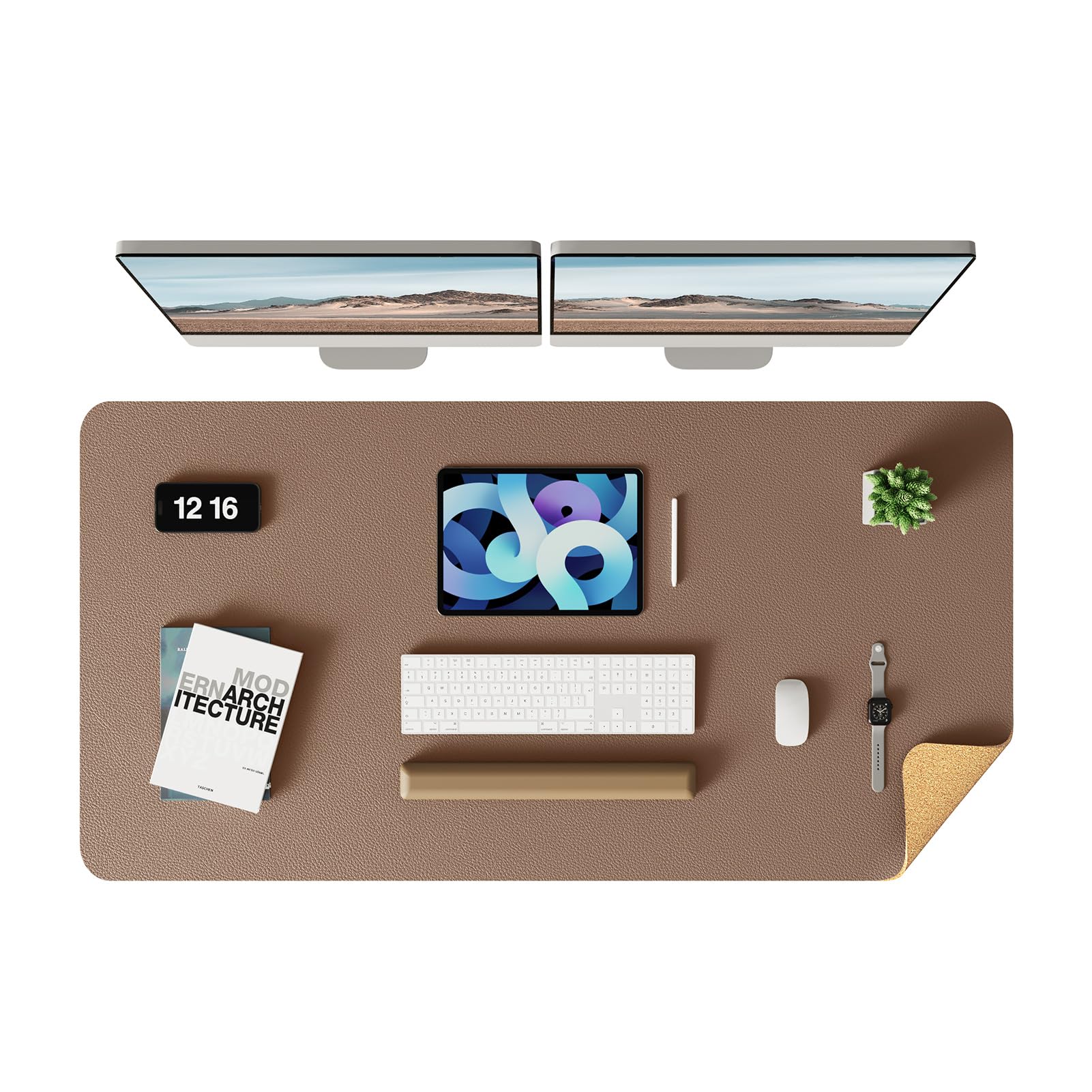 Photo 1 of YSAGi Double-Sided Desk Pad, Leather Desk Mat, Eco Cork Desk Pad Protector,Large Mouse Pad,Waterproof Desk Blotter for Office/Home (Coffee+Cork, 47.2" x 23.6") Coffee+cork 47.2" x 23.6"