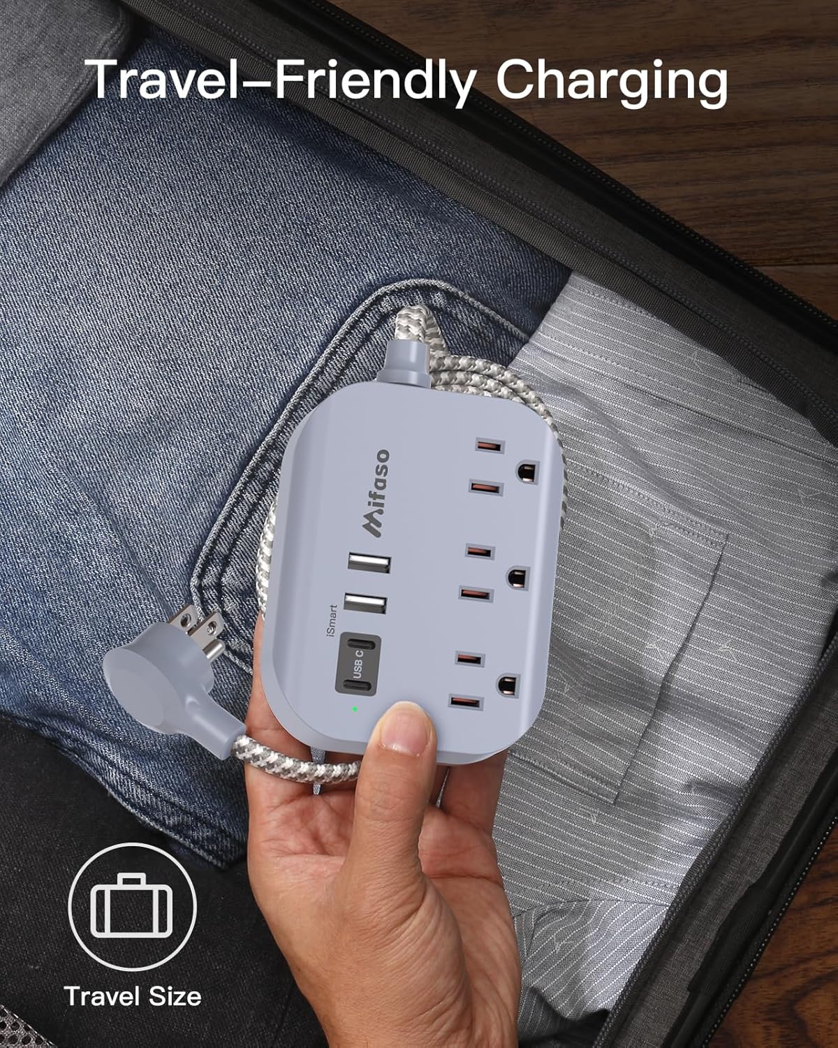 Cruise Ship Essentials - 1Ft Flat Extension Cord with Multiple Outlets, Power Strip USB Charging Station with Non Surge Protector for Cruise Ship, Travel, Dorm Room Essentials, Grey