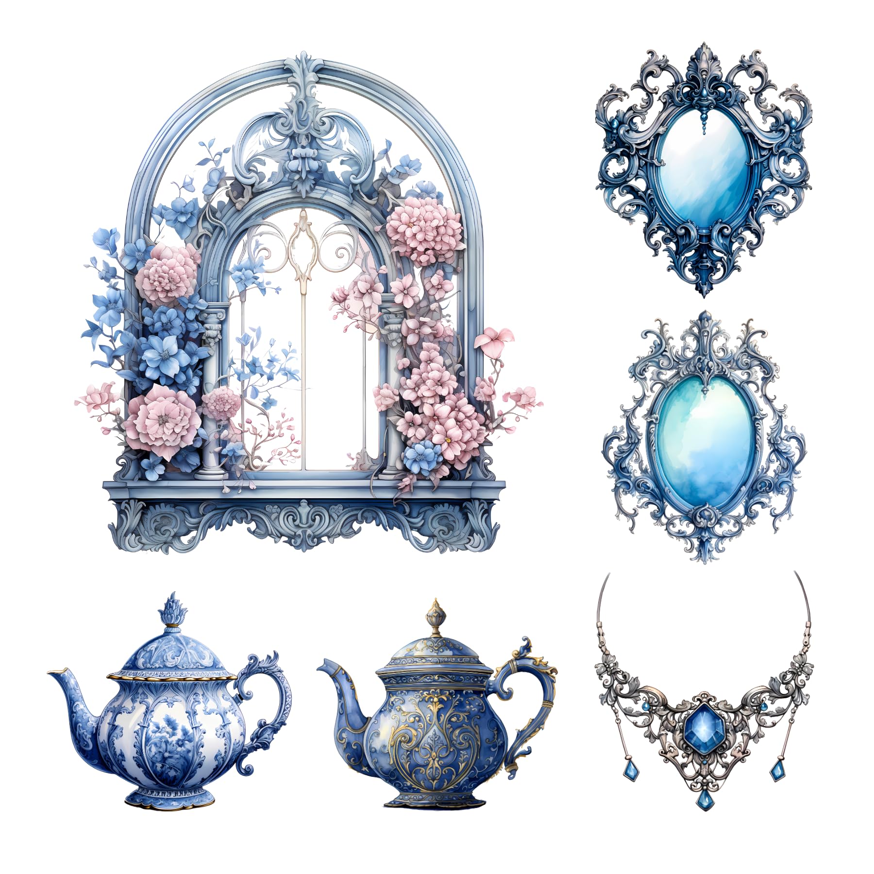 Amazon.com: XERE 78 Pcs Blue Victorian Era Scrapbook Stickers Set