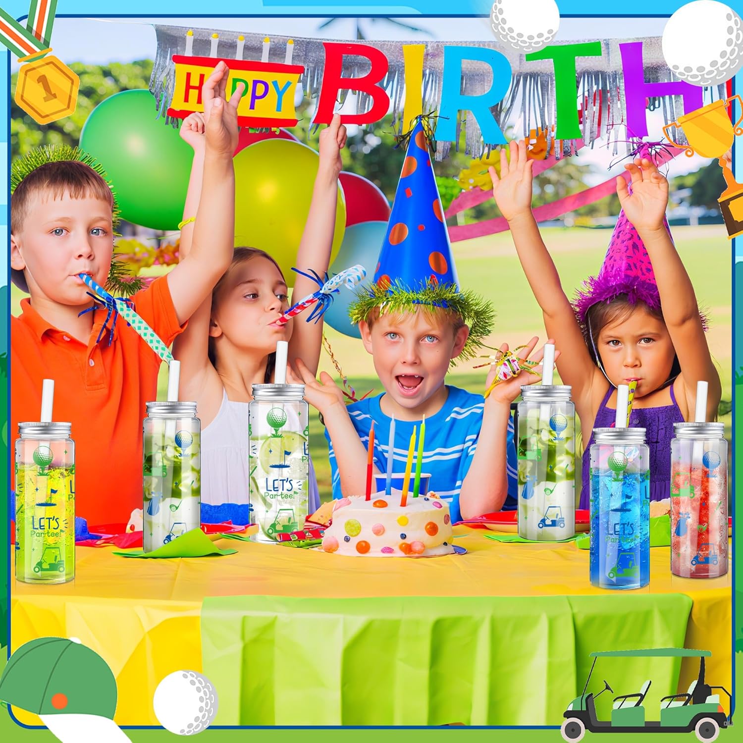 24 Pcs Golf Party Favors Masters Golf Ball Plastic Tumbler Bulk 14.2 OZ Reusable Cups with Lids and Straws Let's Par-tee Beer Can Iced Coffee Cup for Sport Themed Birthday Party Supplies - Image 7